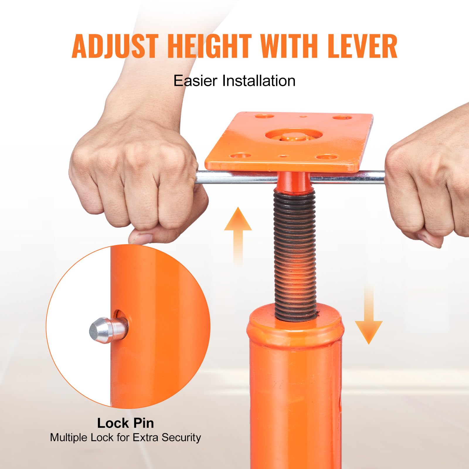 VEVOR House Floor Jack, 53"-93" Height Range, 18000 lbs Max Load Capacity, Adjustable Support Beam Basement Jack Post Pole for Leveling, Lift Support Steel Telescoping Jack Post for Temporary Support - Image 5