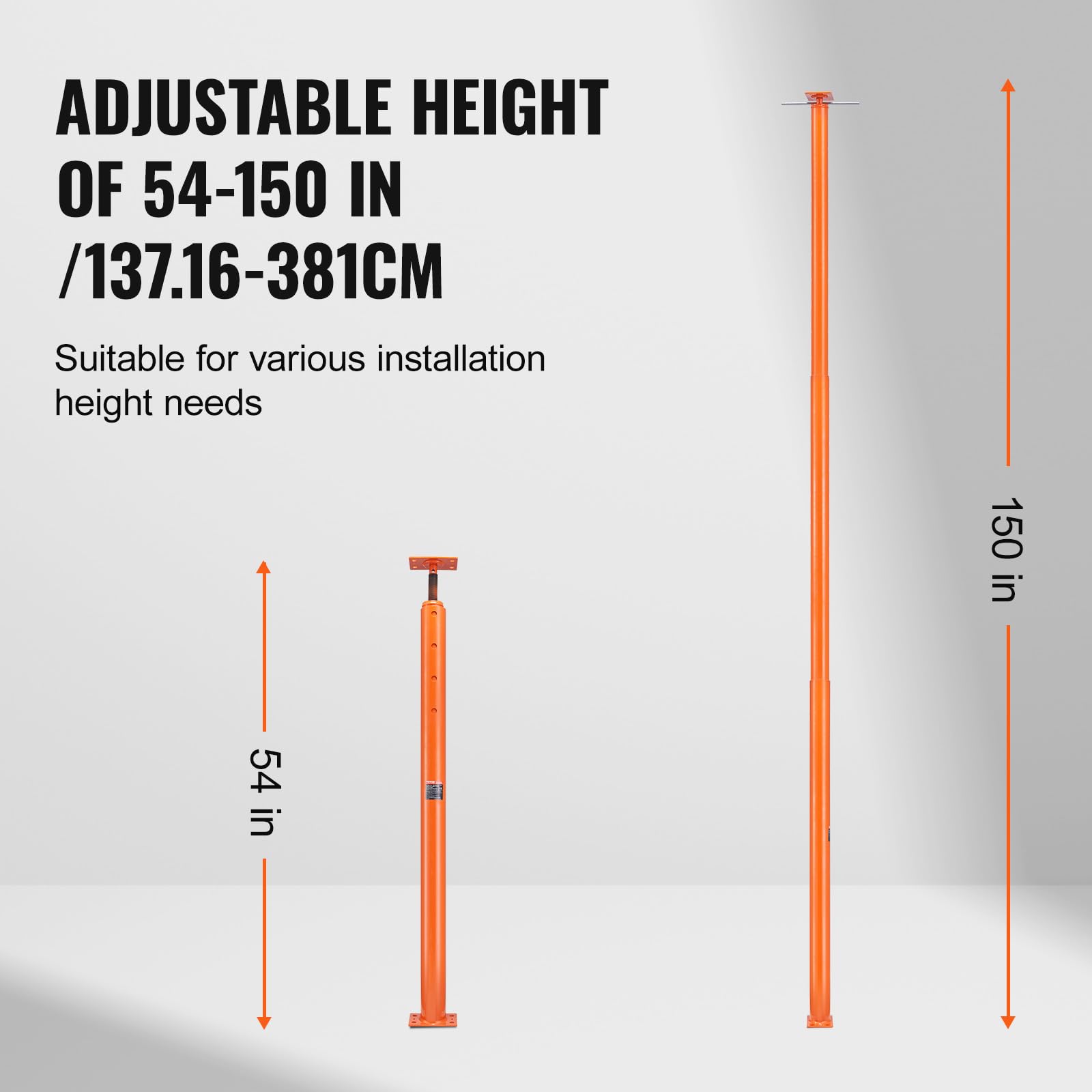 VEVOR House Floor Jack, 54"-150" Height Range, 11200 lbs Max Load Capacity, Adjustable Support Beam Basement Jack Post Pole for Leveling, Lift Support Steel Telescoping Jack for Temporary Support - Image 3