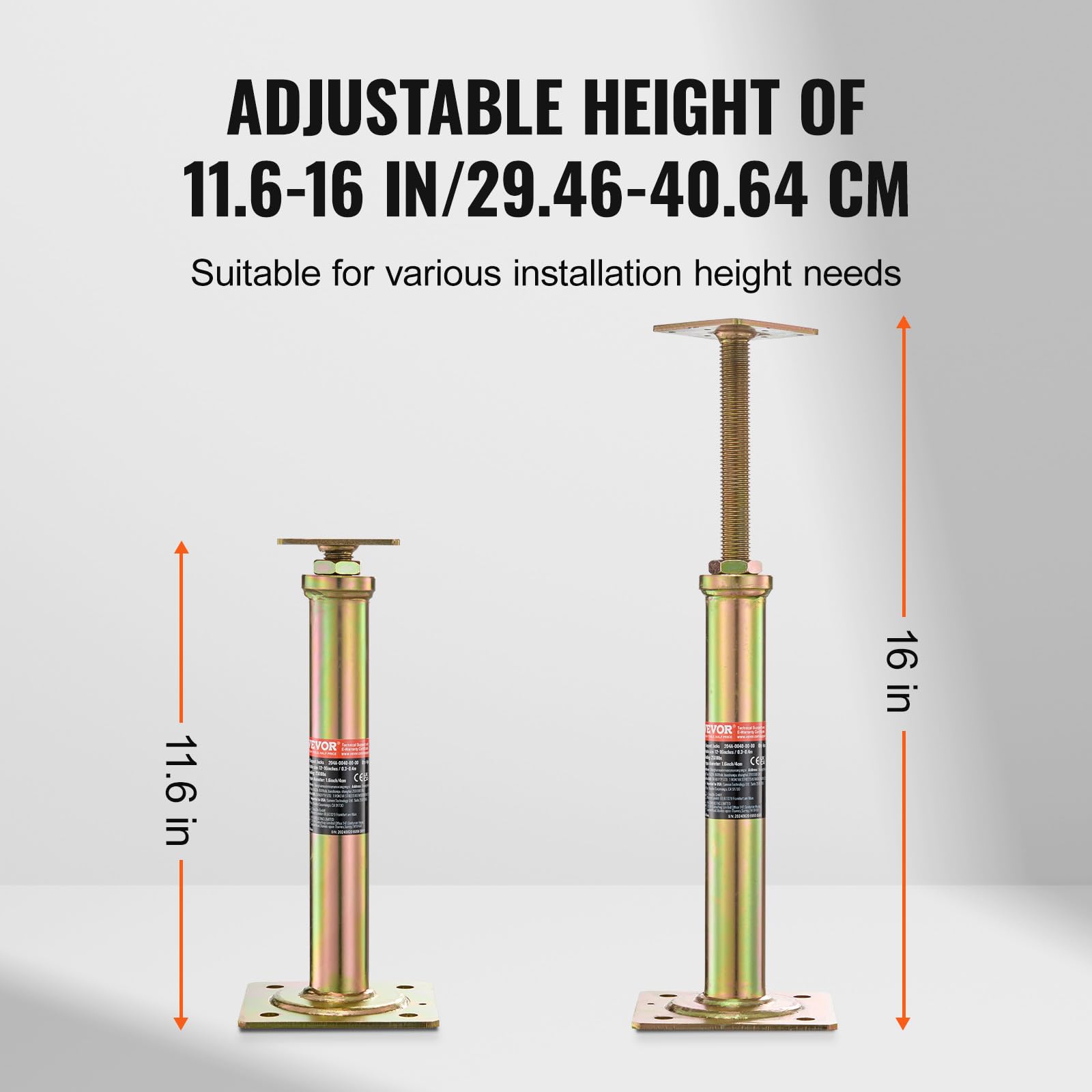 VEVOR House Floor Jacks, 4 PCS Post Floor Joist Jacks for Leveling, 11.6"-16" Height Range, Total Support up to 10000 LBS, Galvanized Telescoping Screw Jacks for Temporary Support - Image 3