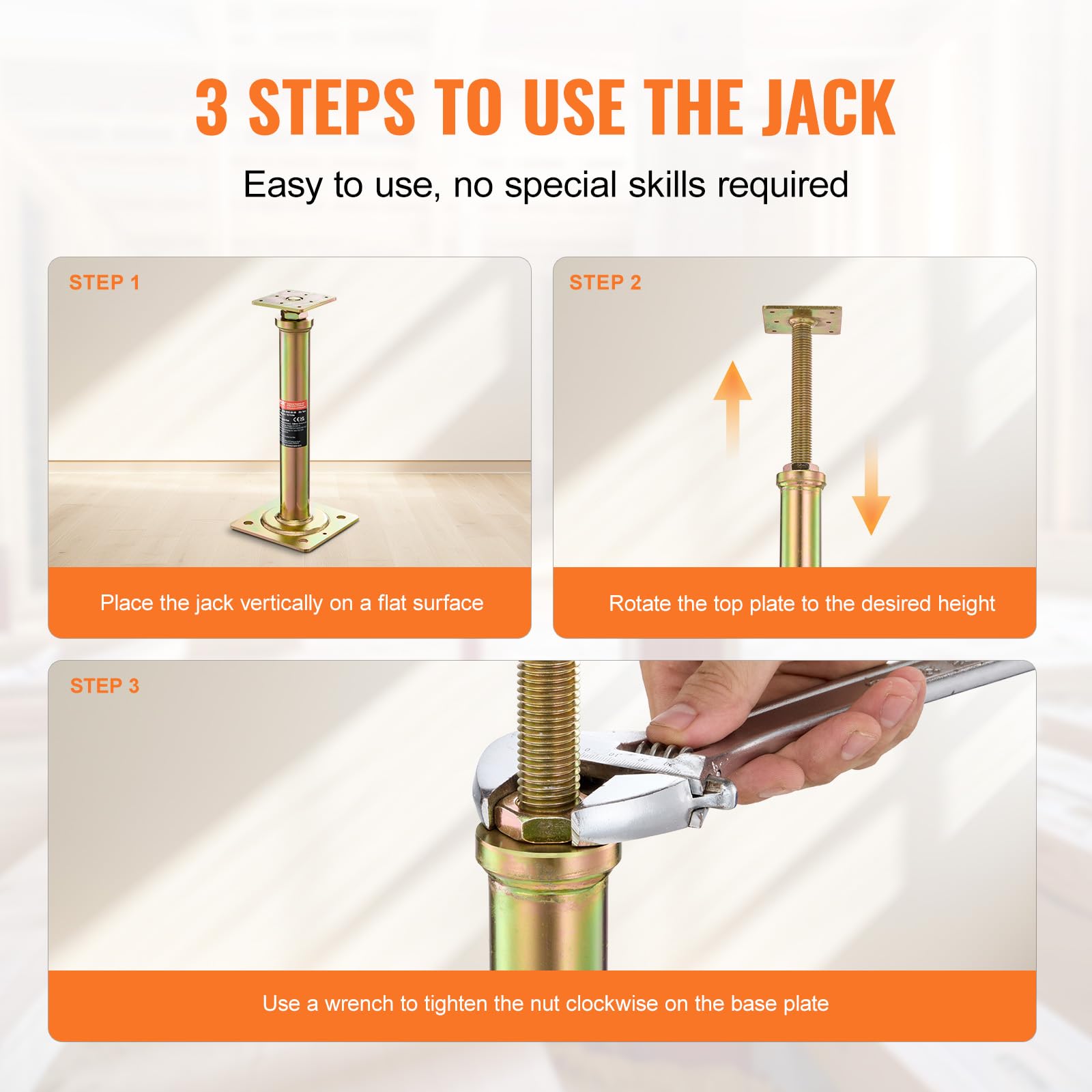 VEVOR House Floor Jacks, 4 PCS Post Floor Joist Jacks for Leveling, 11.6"-16" Height Range, Total Support up to 10000 LBS, Galvanized Telescoping Screw Jacks for Temporary Support - Image 5