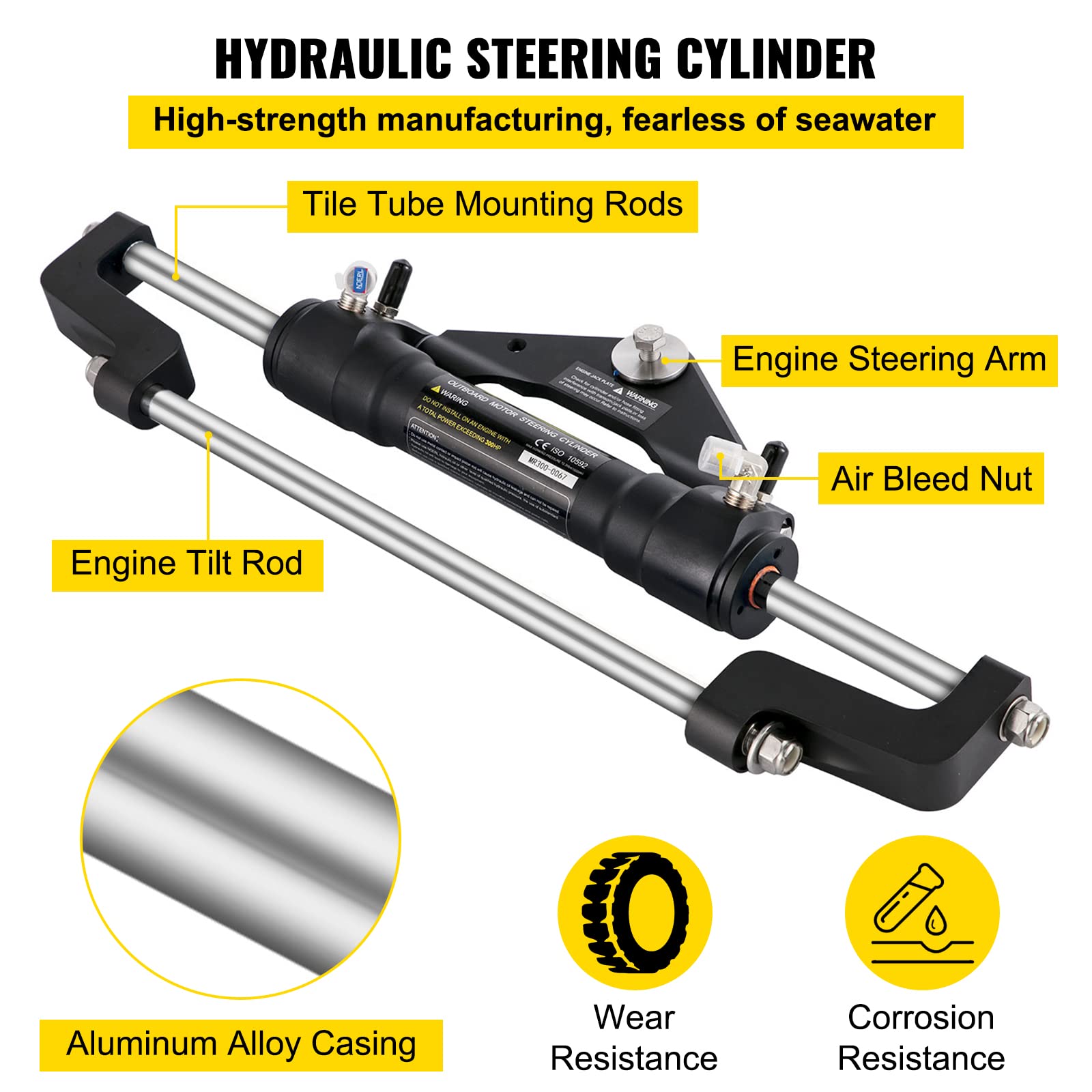 VEVOR Hydraulic Outboard Steering Kit, 90/150/300HP Helm Pump Marine Boat Hydraulic Steering System, 13.5 inch Steering Wheel with 10–26 ft Hydraulic Nylon Hose Option - Image 4