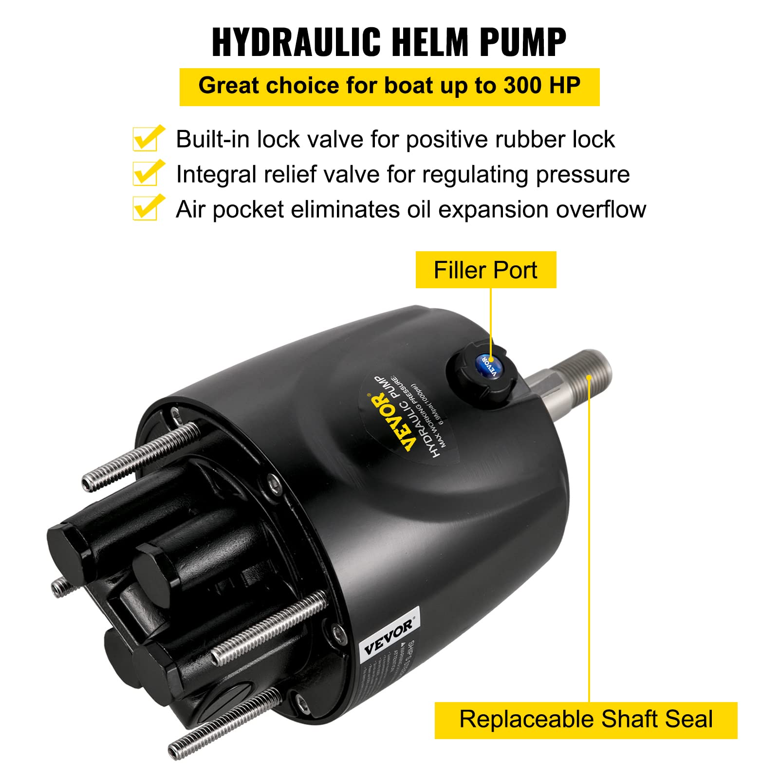 VEVOR Hydraulic Outboard Steering Kit, 90/150/300HP Helm Pump Marine Boat Hydraulic Steering System, 13.5 inch Steering Wheel with 10–26 ft Hydraulic Nylon Hose Option - Image 5