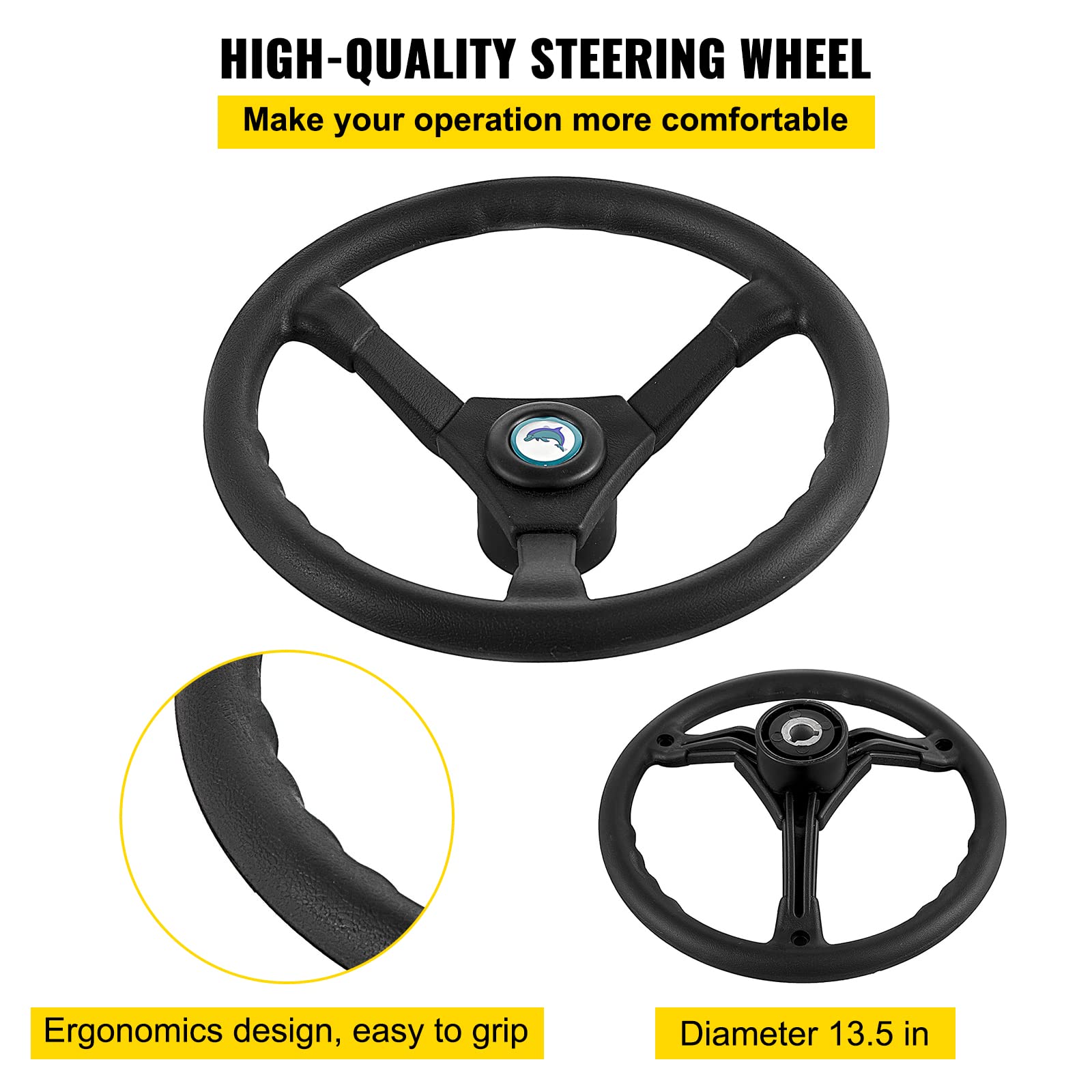 VEVOR Hydraulic Outboard Steering Kit, 90/150/300HP Helm Pump Marine Boat Hydraulic Steering System, 13.5 inch Steering Wheel with 10–26 ft Hydraulic Nylon Hose Option - Image 6