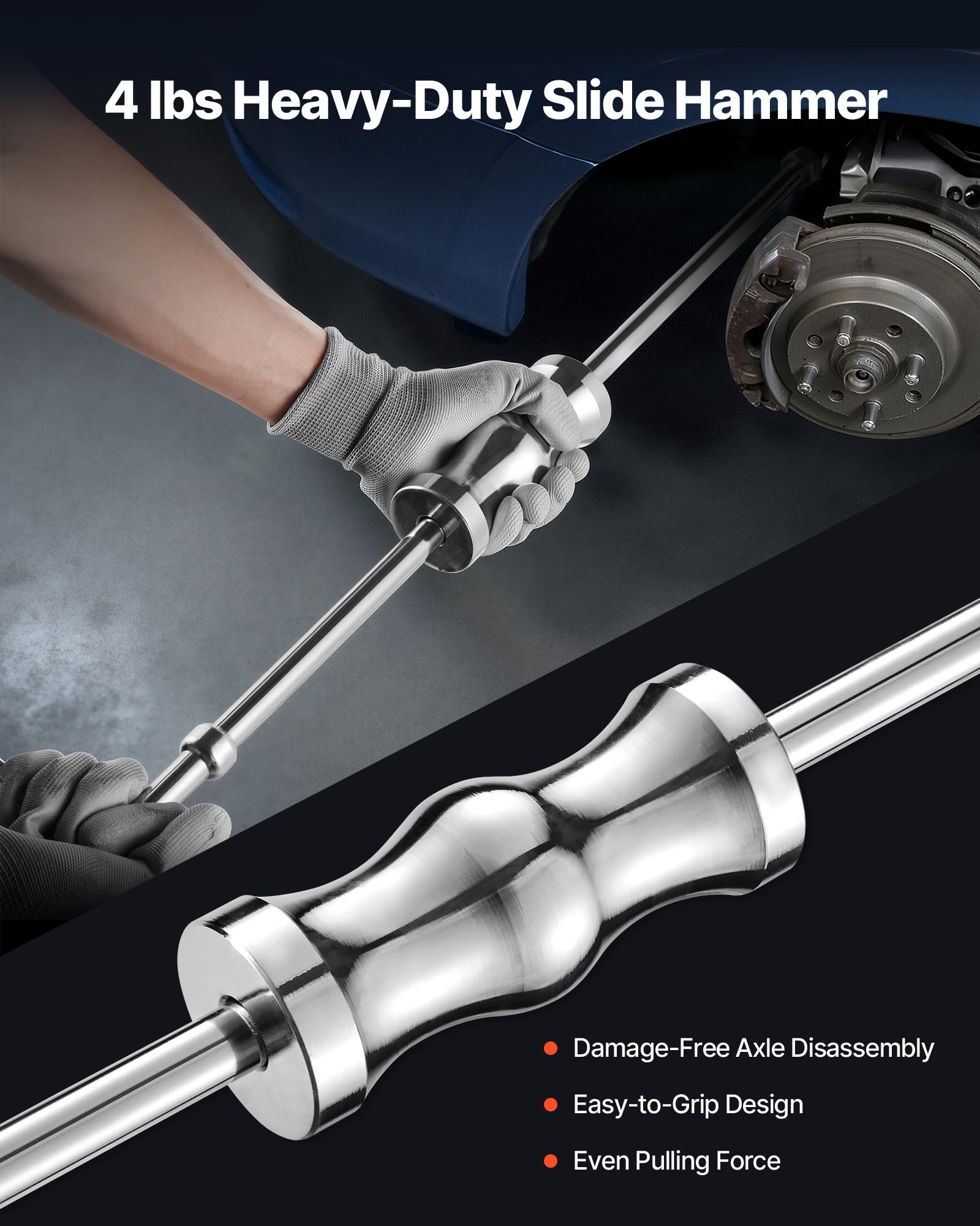 VEVOR Inner CV Axle Puller Tool Set with 5/8 in-18 Slide Hammer & 2-Inch 2.5-Inch CV Joint Fork Adapter, Inner CV Joint Removal Tool Kit, Heavy Duty Front Wheel Drive Axle Puller Slide Hammer Set - Image 5