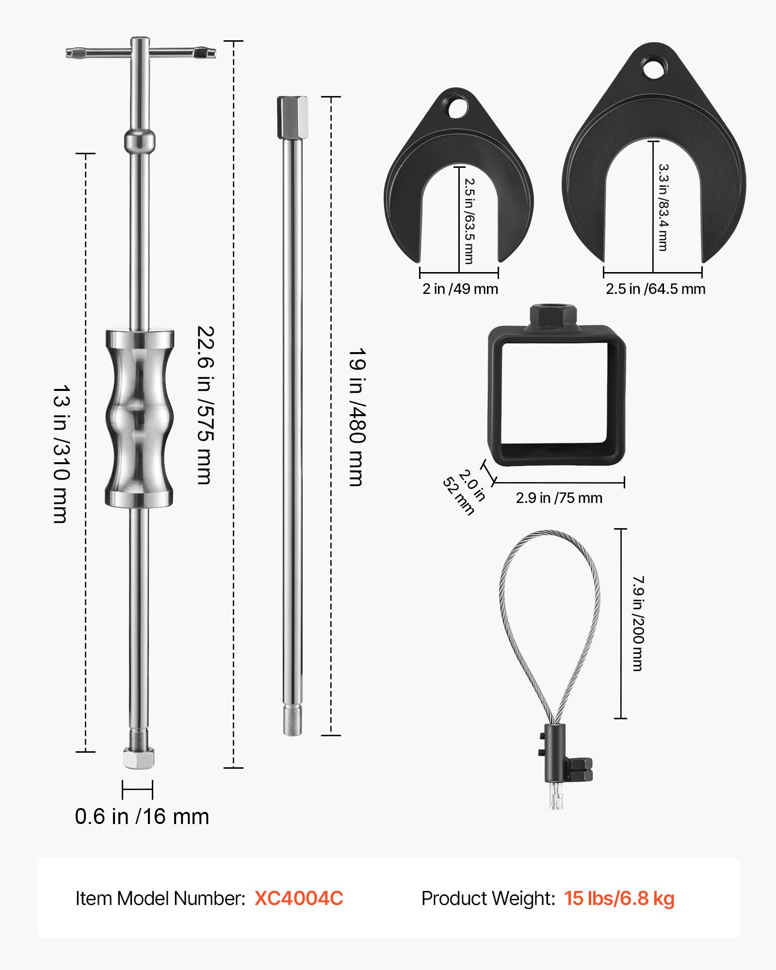 VEVOR Inner CV Axle Puller Tool Set with 5/8 in-18 Slide Hammer & 2-Inch 2.5-Inch CV Joint Fork Adapter, Inner CV Joint Removal Tool Kit, Heavy Duty Front Wheel Drive Axle Puller Slide Hammer Set - Image 7