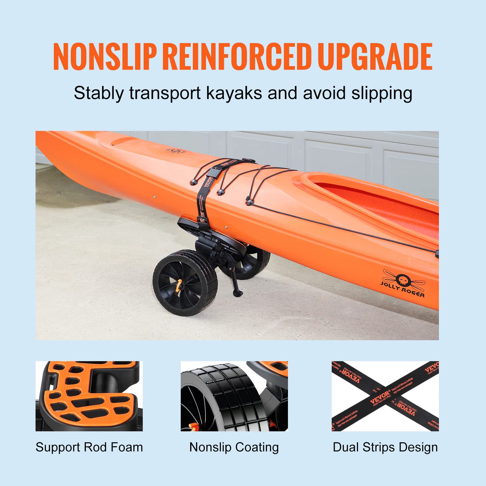 VEVOR Kayak and Canoe Trolley Cart with 10'' Solid Tires，320lbs Load Capacity with Adjustable Brackets and Straps，All-Terrain Durable Kayak Dolly cart - Image 4