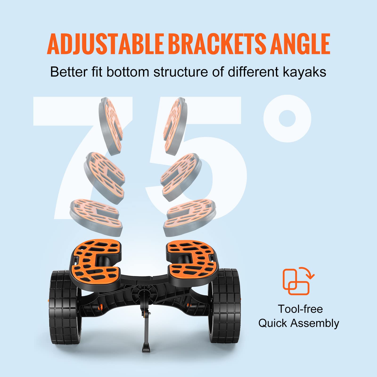 VEVOR Kayak and Canoe Trolley Cart with 10'' Solid Tires，320lbs Load Capacity with Adjustable Brackets and Straps，All-Terrain Durable Kayak Dolly cart - Image 5
