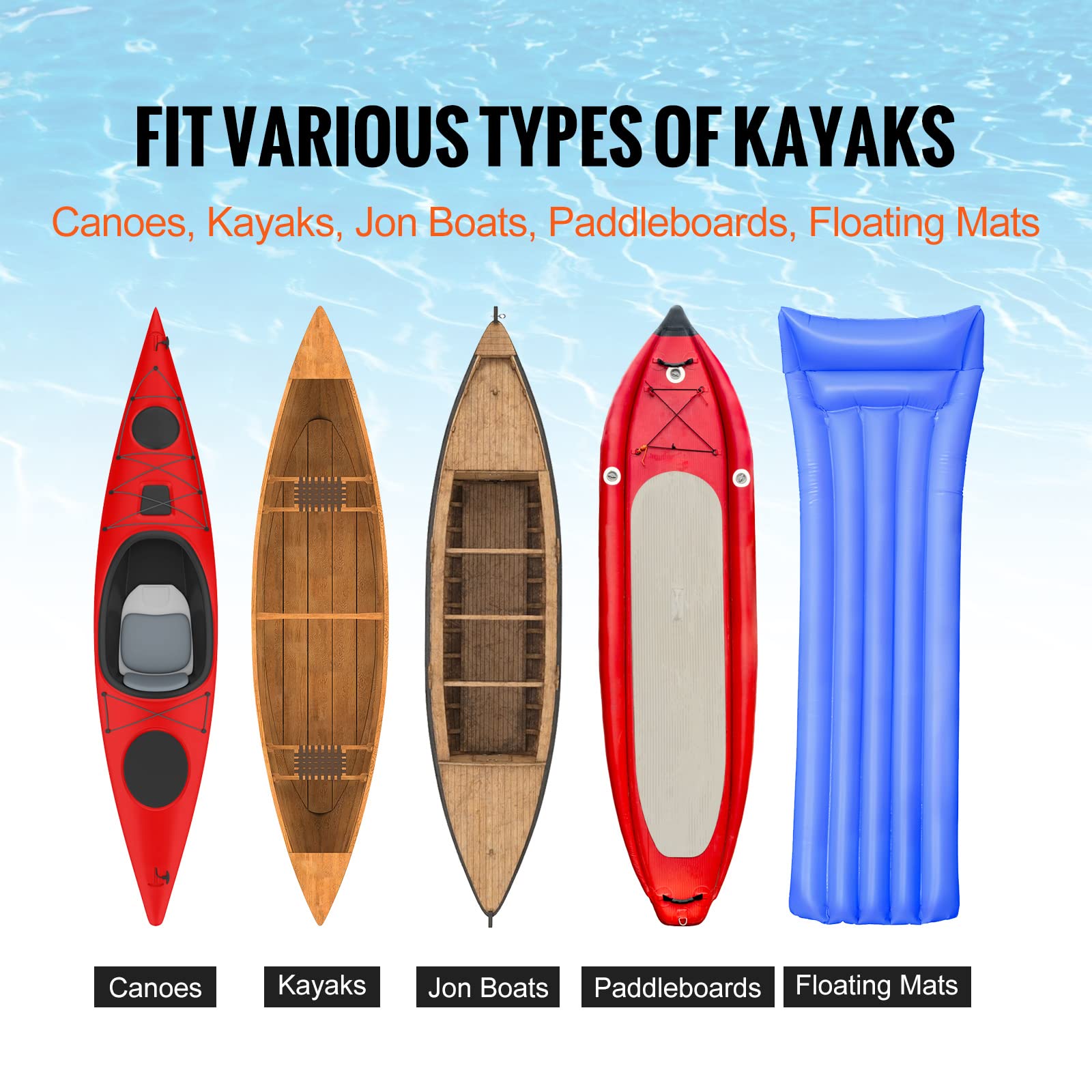 VEVOR Kayak Cart, 250lbs Load Capacity, Foldable Kayak Dolly Aluminum Kayak Wheels with 10'' Solid Tires for Kayaks Carrier Canoes Paddleboard Kayak Trolley Float Mats Jon Boats - Image 4