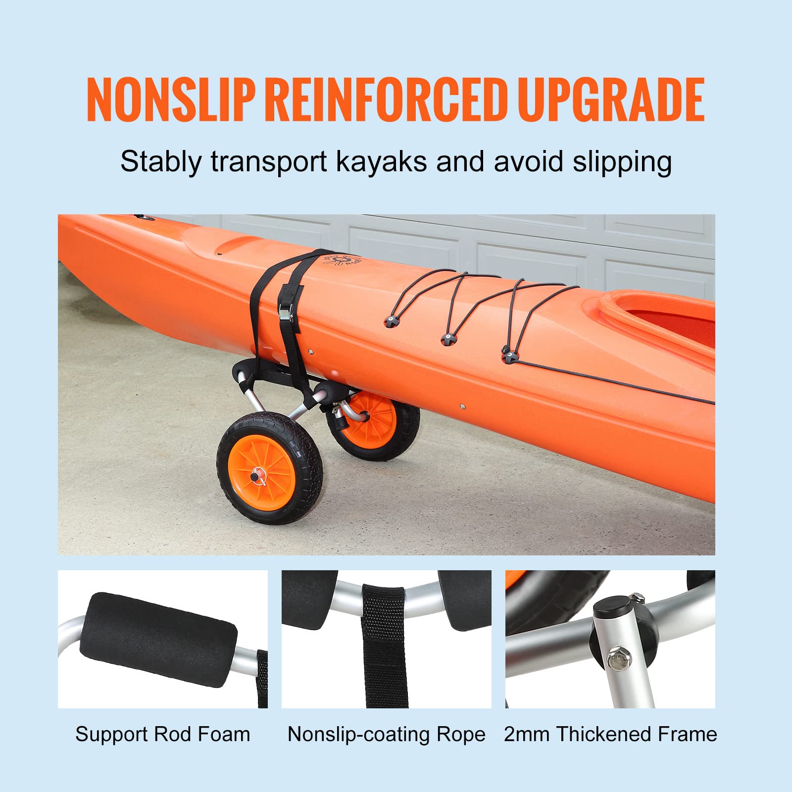 VEVOR Kayak Cart, 250lbs Load Capacity, Foldable Kayak Dolly Aluminum Kayak Wheels with 10'' Solid Tires for Kayaks Carrier Canoes Paddleboard Kayak Trolley Float Mats Jon Boats - Image 5