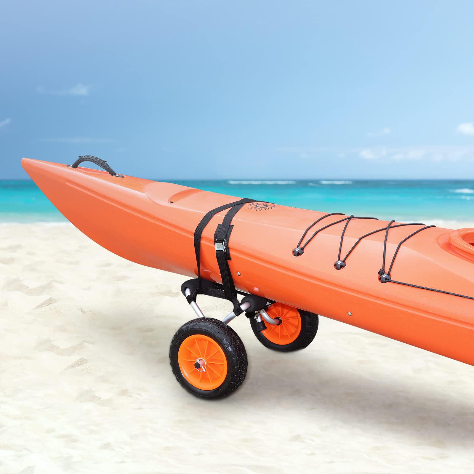 VEVOR Kayak Cart, 250lbs Load Capacity, Foldable Kayak Dolly Aluminum Kayak Wheels with 10'' Solid Tires for Kayaks Carrier Canoes Paddleboard Kayak Trolley Float Mats Jon Boats - Image 8