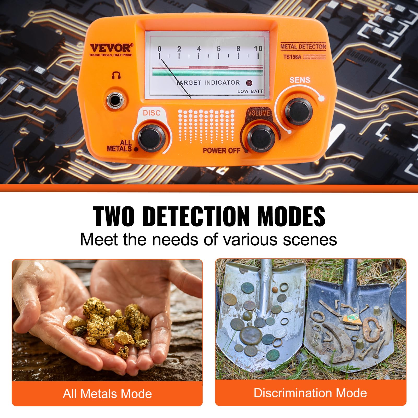 VEVOR Metal Detector for Adults & Kids, 8 Inch Waterproof Search Coil with High Accuracy Pointer Display, Adjustable 38''-49'' Gold Detector, Lightweight Aluminum Stem for Detecting Gold Treasure - Image 4