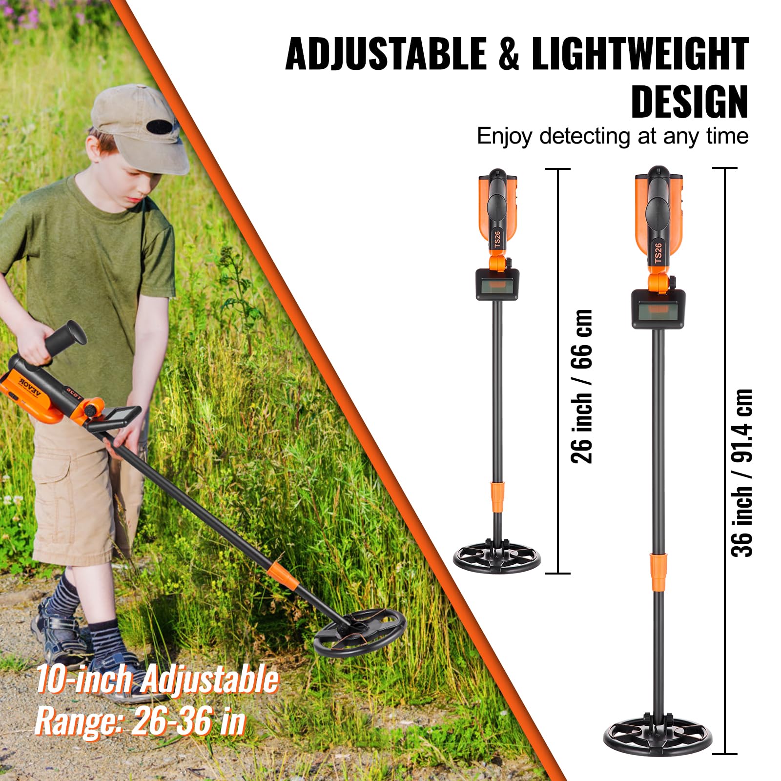 VEVOR Metal Detector for Kids, 6 Inch Waterproof Search Coil with LCD Display, Adjustable 26''-36'' Gold Detector, Lightweight Carbon Fiber Stem for Junior & Youth Detecting Gold Coin Treasure - Image 3