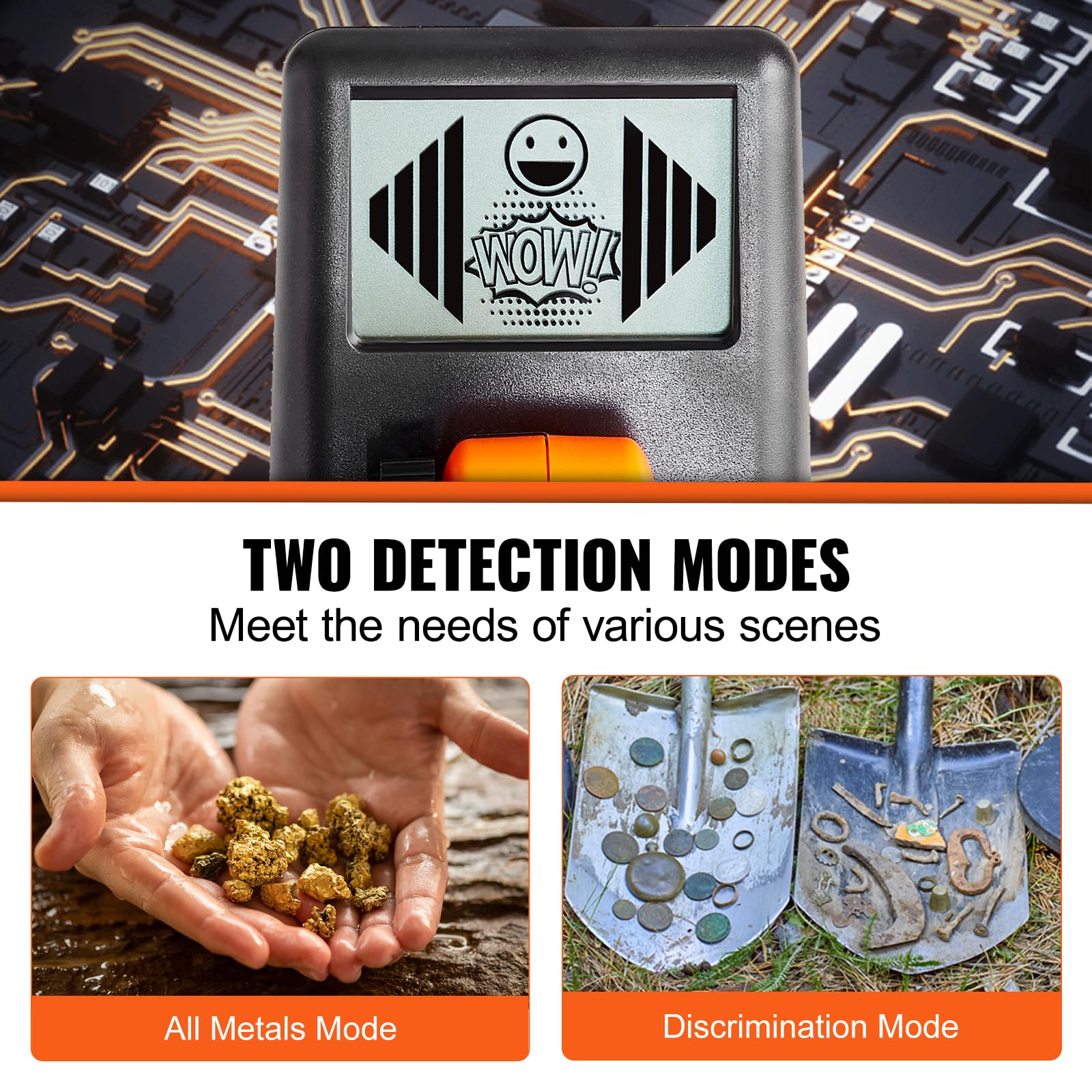 VEVOR Metal Detector for Kids, 6 Inch Waterproof Search Coil with LCD Display, Adjustable 26''-36'' Gold Detector, Lightweight Carbon Fiber Stem for Junior & Youth Detecting Gold Coin Treasure - Image 5