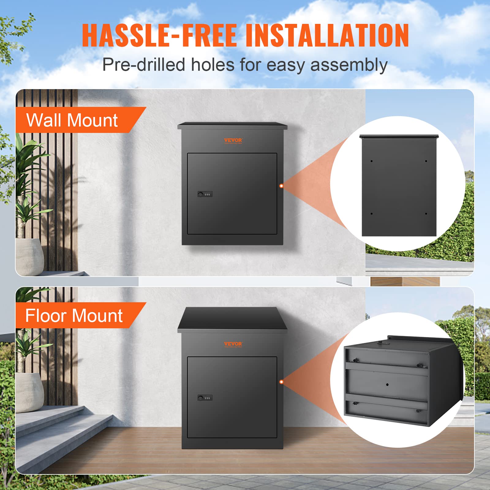 VEVOR Package Delivery Boxes for Outside, Extra Large Mailbox with Coded Lock, Galvanized Steel Wall Mounted Mailboxes 17.3"x13.8"x22.8", Anti-Theft Baffle, IPX3 Waterproof for Porch, Curbside - Image 6