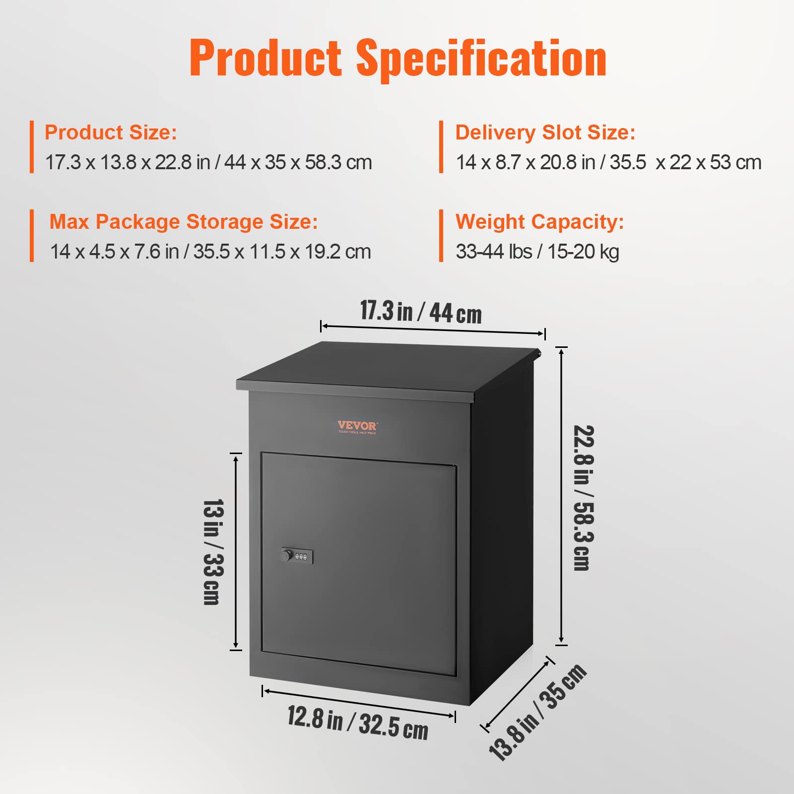 VEVOR Package Delivery Boxes for Outside, Extra Large Mailbox with Coded Lock, Galvanized Steel Wall Mounted Mailboxes 17.3"x13.8"x22.8", Anti-Theft Baffle, IPX3 Waterproof for Porch, Curbside - Image 7