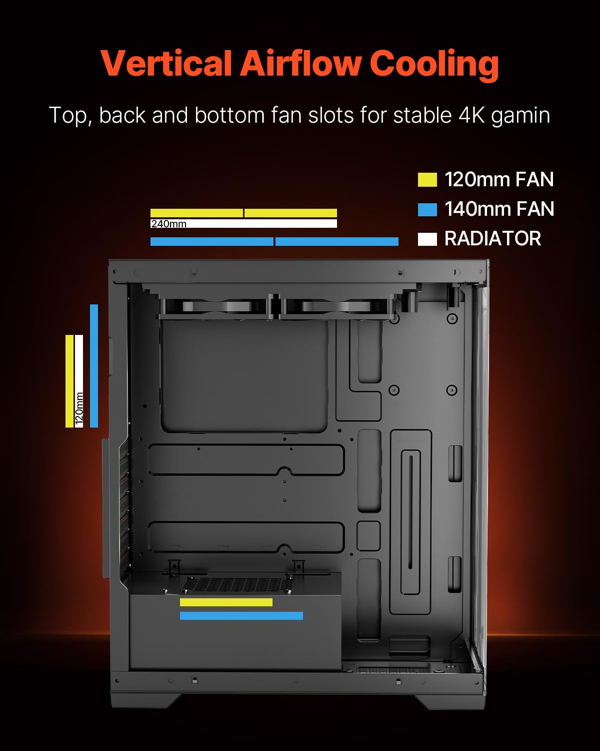 VEVOR PC Gaming Case, Mid-Tower, Computer Case with High-Airflow Tempered Glass Panel, Dust Filter, 2 x 120 mm Fans, Cable Management, for GPU up to 360 mm in Length, Compatible with ATX/M-ATX/ITX - Image 4