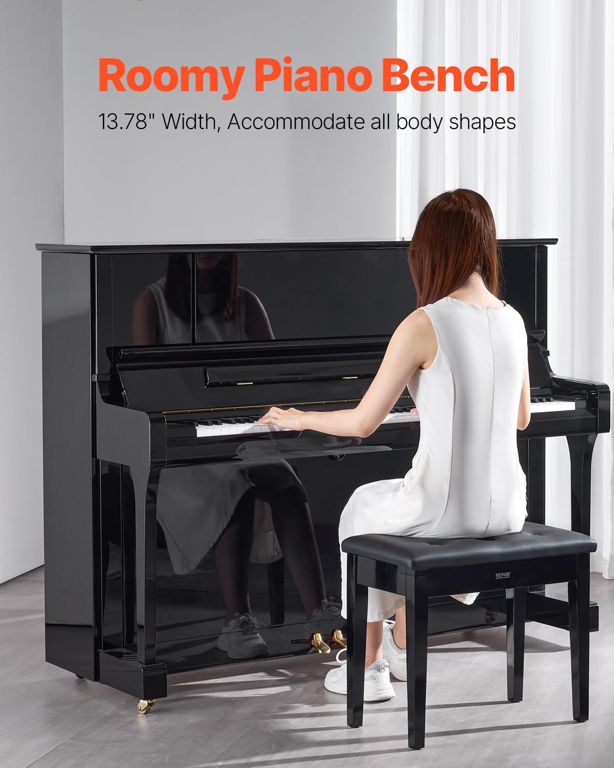 VEVOR Piano Bench, 22" x 13.78" x 19", Keyboard Piano Chair with High-Density Padded Cushion, Storage Compartment for Music Books, Wooden Piano Bookcase Stool Seat, for Vanity, Living Room, Bedroom - Image 3