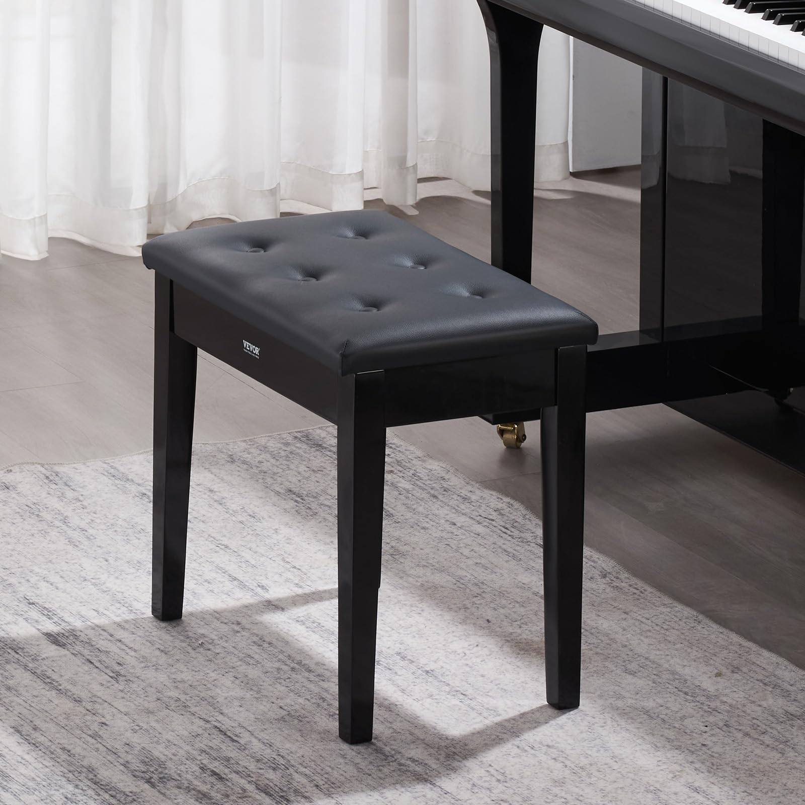 VEVOR Piano Bench, 22" x 13.78" x 19", Keyboard Piano Chair with High-Density Padded Cushion, Storage Compartment for Music Books, Wooden Piano Bookcase Stool Seat, for Vanity, Living Room, Bedroom - Image 8