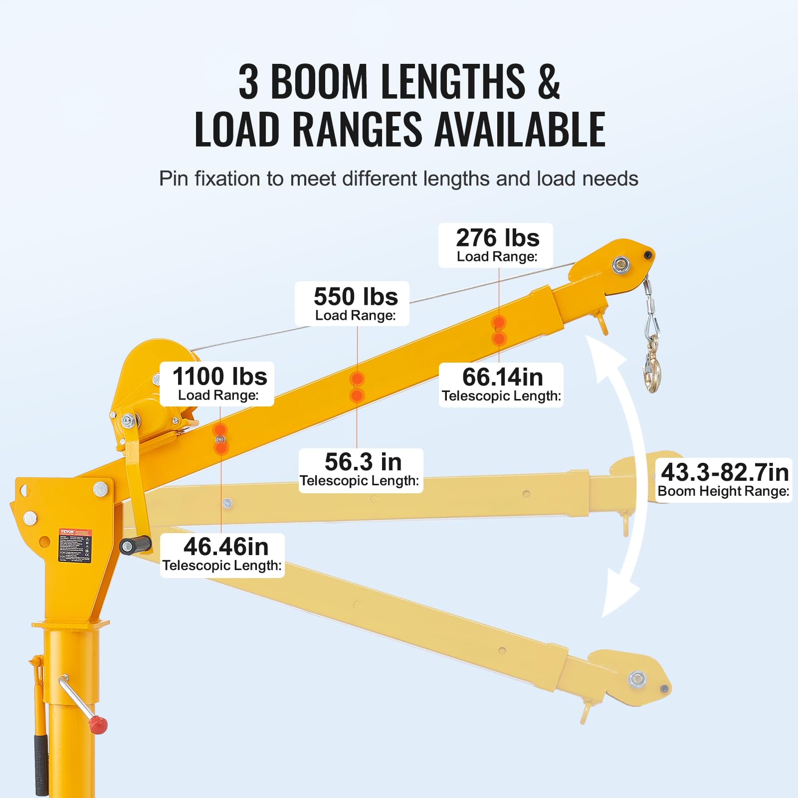 VEVOR Pickup Truck Crane with 1100 lbs Manual Winch, Folding Truck-Mounted Bed Crane, Steel Pickup Truck Jib Crane Hoist 360° Swivel for Lifting Goods in Construction, Factory - Image 4