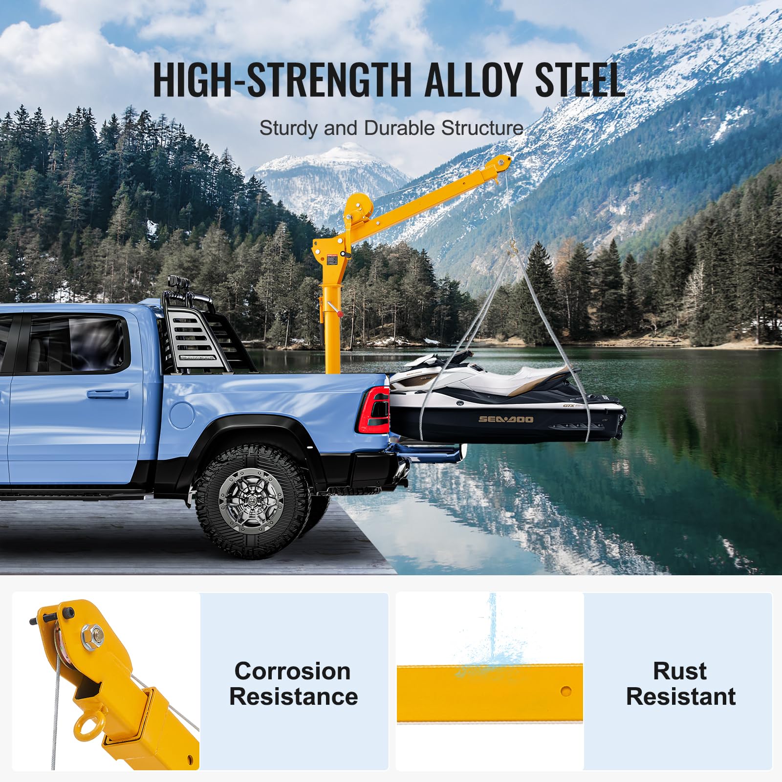 VEVOR Pickup Truck Crane with 1100 lbs Manual Winch, Folding Truck-Mounted Bed Crane, Steel Pickup Truck Jib Crane Hoist 360° Swivel for Lifting Goods in Construction, Factory - Image 6