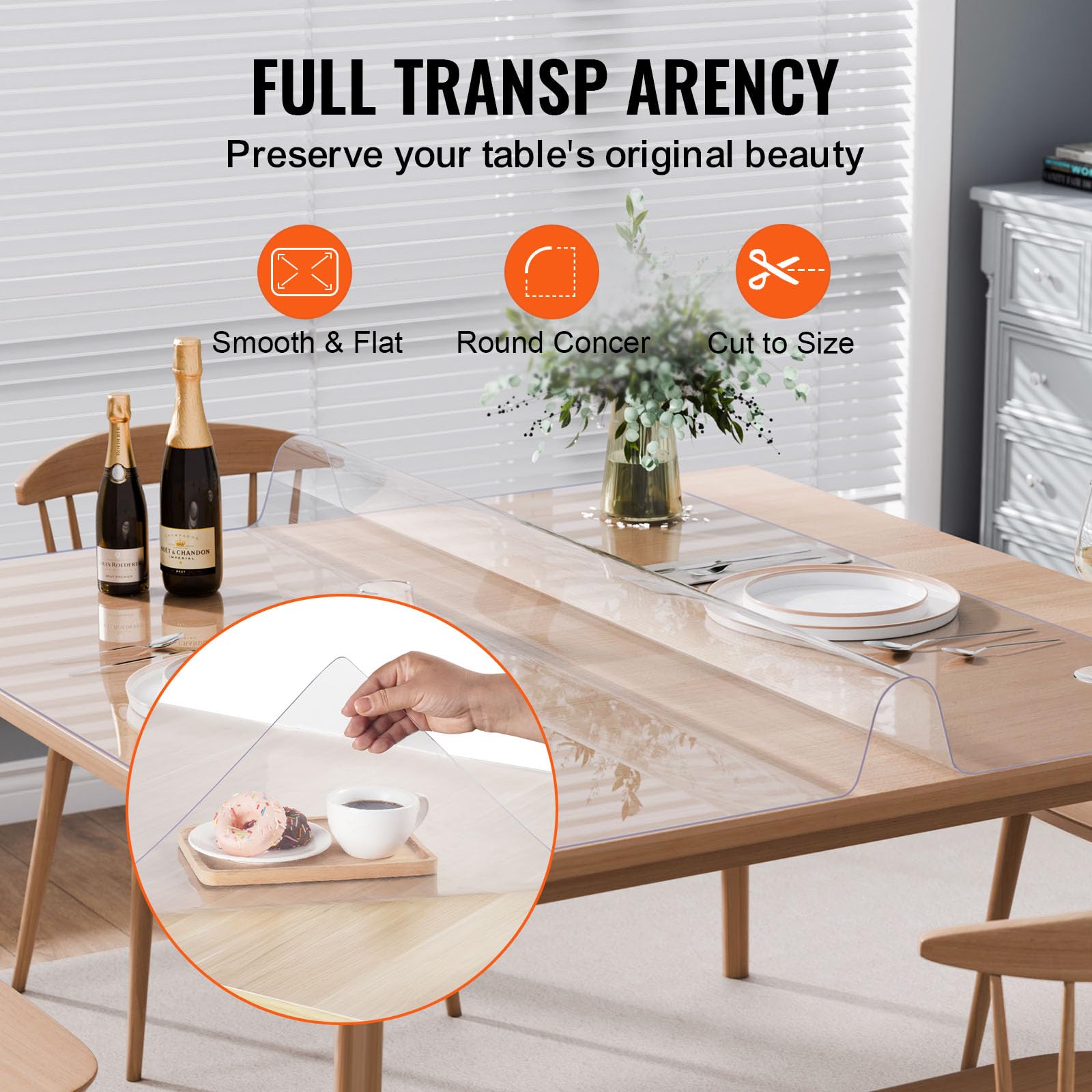 VEVOR Plastic Table Cover, 54 x 54 Inch 1.5 mm Thick Clear Square PVC Desk Mat Protector, Waterproof & Easy Cleaning Desk Pad Tablecloth, for Office, Dresser, Dining Room, Night Stand - Image 5