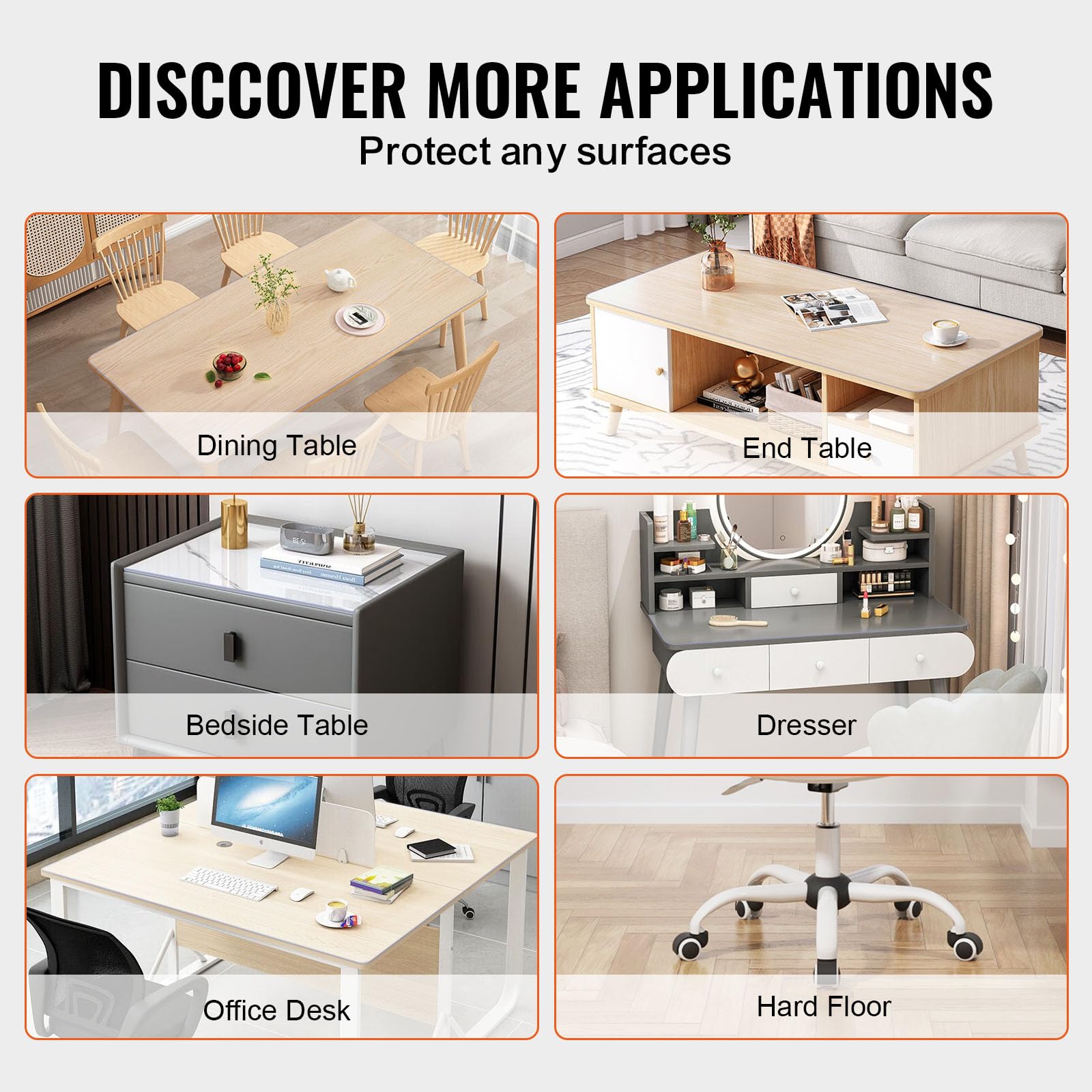 VEVOR Plastic Table Cover, 54 x 54 Inch 1.5 mm Thick Clear Square PVC Desk Mat Protector, Waterproof & Easy Cleaning Desk Pad Tablecloth, for Office, Dresser, Dining Room, Night Stand - Image 6