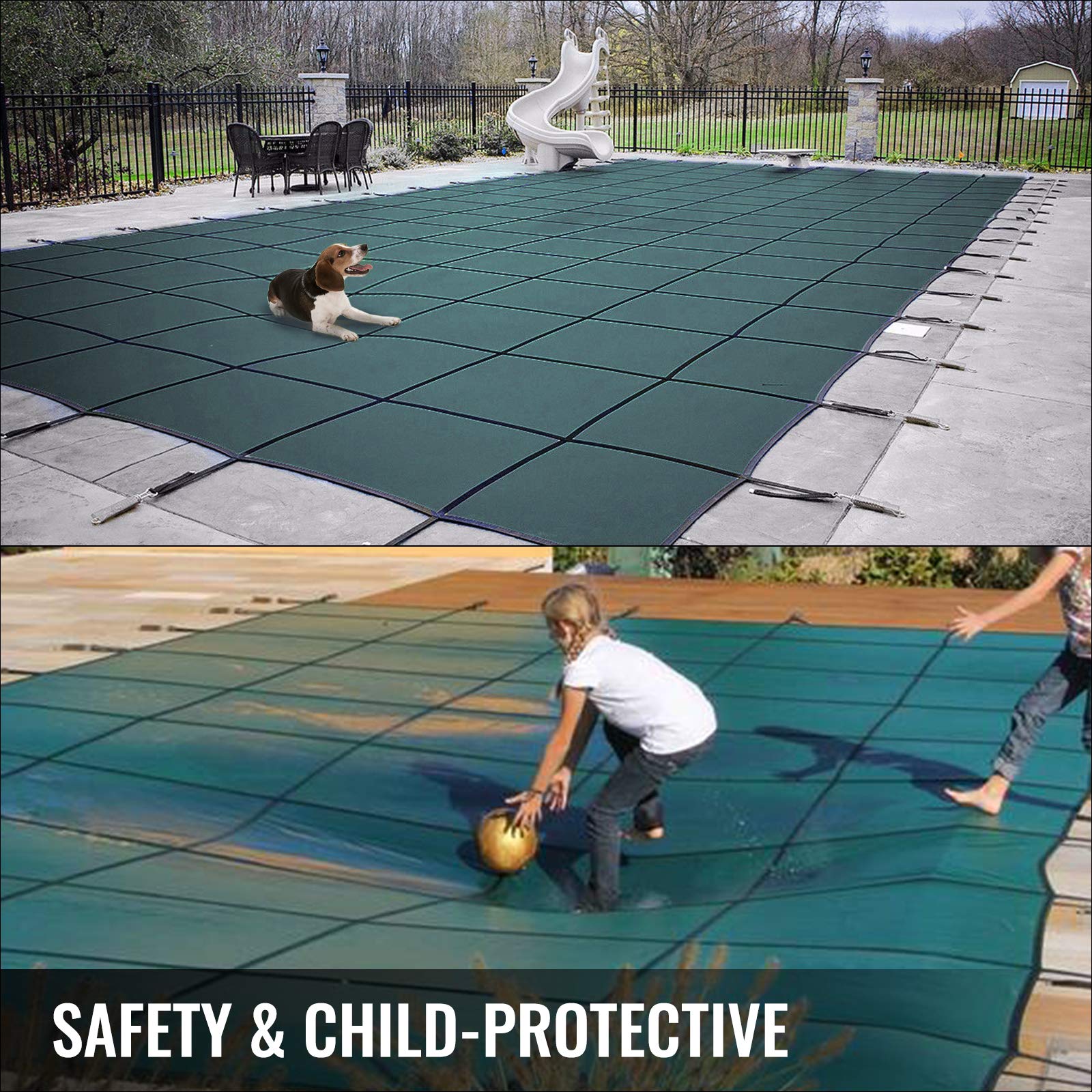 VEVOR Pool Safety Cover, Fits 16x32ft Rectangular Inground Winter Swimming Pools, with 4x8ft Center End Step, Triple Stitched, High Strength Mesh PP, Great Rain Permeability, Installation Hardware - Image 7