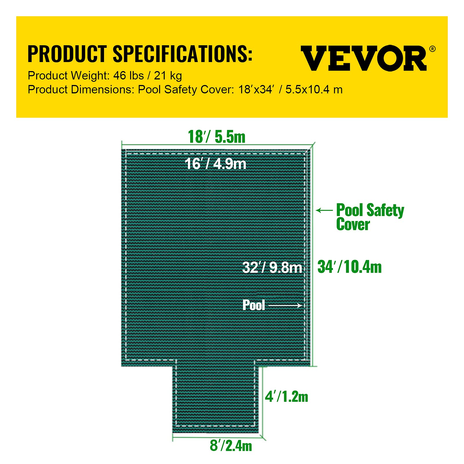 VEVOR Pool Safety Cover, Fits 16x32ft Rectangular Inground Winter Swimming Pools, with 4x8ft Center End Step, Triple Stitched, High Strength Mesh PP, Great Rain Permeability, Installation Hardware - Image 9