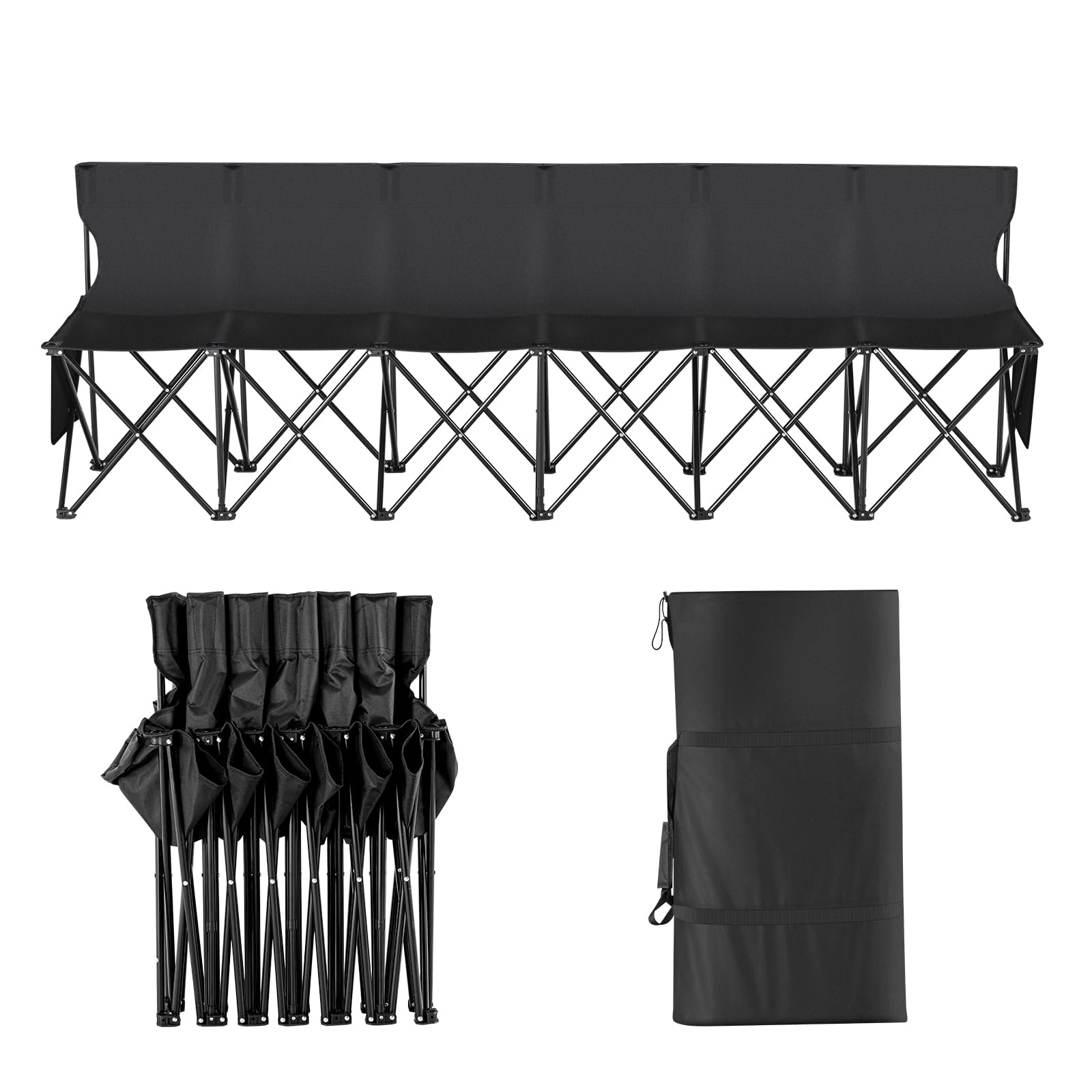 VEVOR Portable Folding B ench, 6 Seats Foldable Sideline B ench, Outdoor Camping Bench Chair with Carry Bag & Backrest, Team Sport Sideline B ench, No Assembly Instant Seating, Black - Image 10