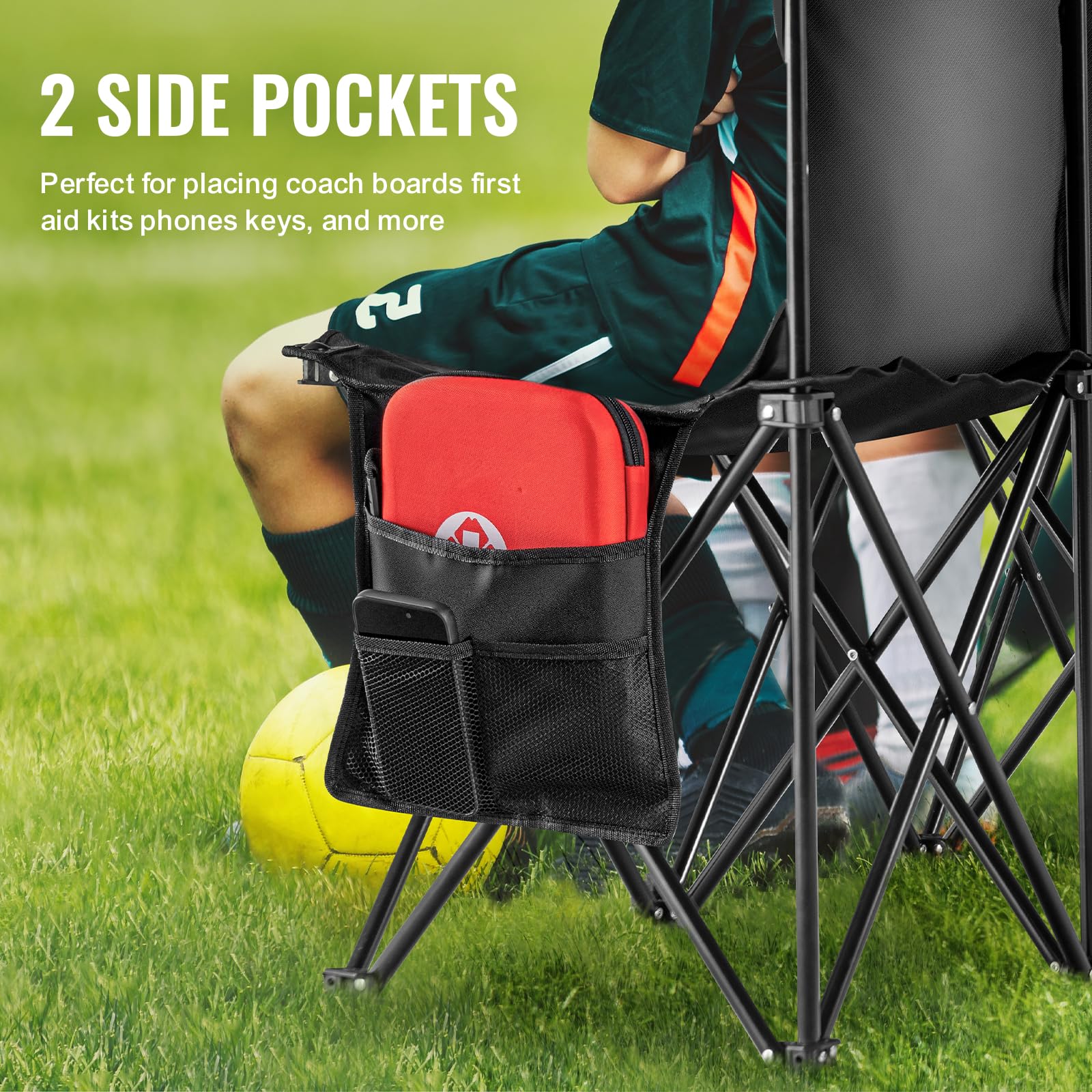 VEVOR Portable Folding B ench, 6 Seats Foldable Sideline B ench, Outdoor Camping Bench Chair with Carry Bag & Backrest, Team Sport Sideline B ench, No Assembly Instant Seating, Black - Image 4