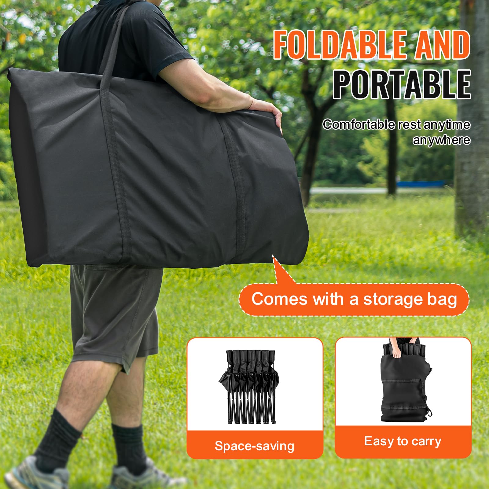 VEVOR Portable Folding B ench, 6 Seats Foldable Sideline B ench, Outdoor Camping Bench Chair with Carry Bag & Backrest, Team Sport Sideline B ench, No Assembly Instant Seating, Black - Image 7