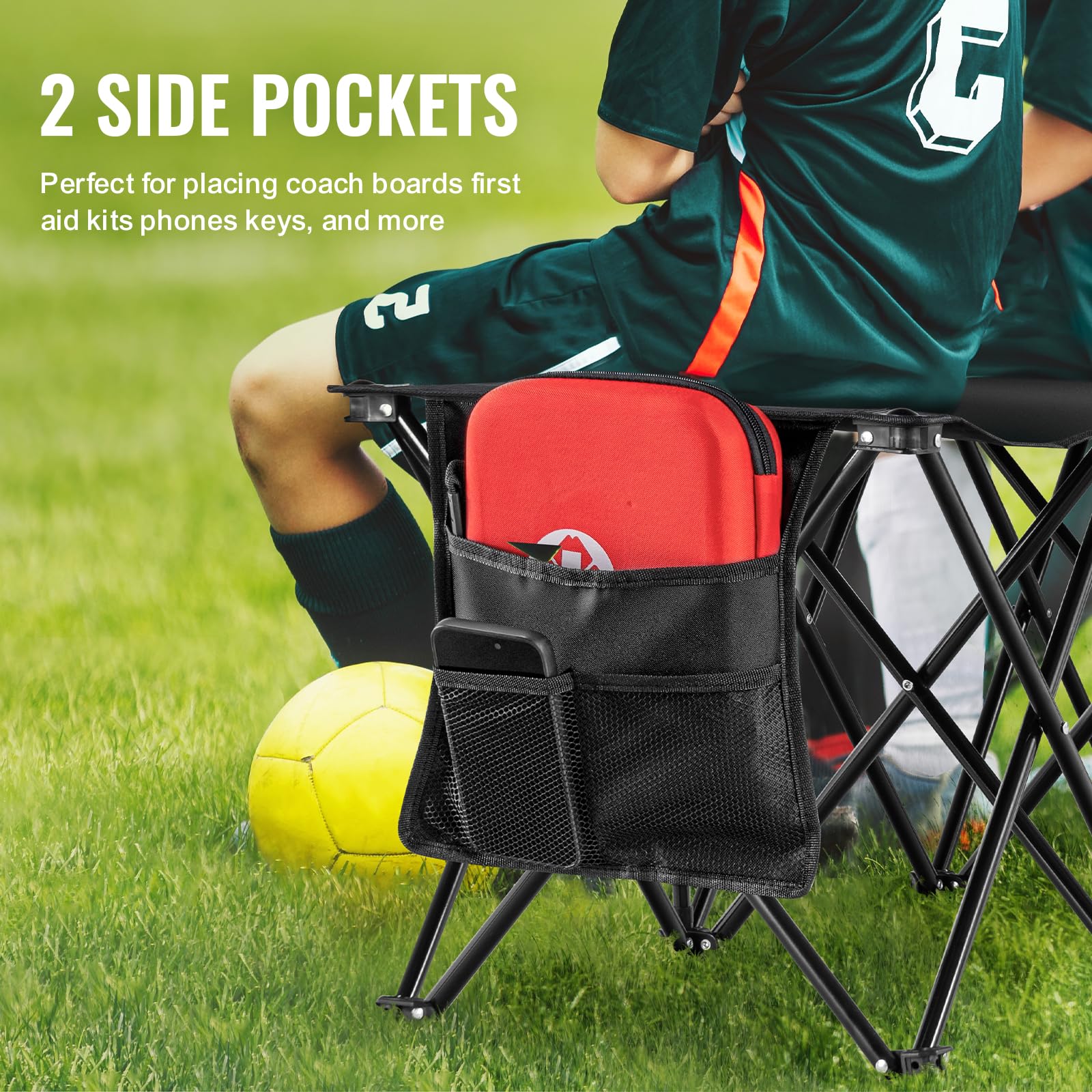 VEVOR Portable Folding Bench, 6 Seats Foldable Sideline Bench, Outdoor Camping Bench Chairs with Carry Bag, Team Sport Sideline Benches for Football, Camping, Fishing, No Assembly Instant Seating - Image 4