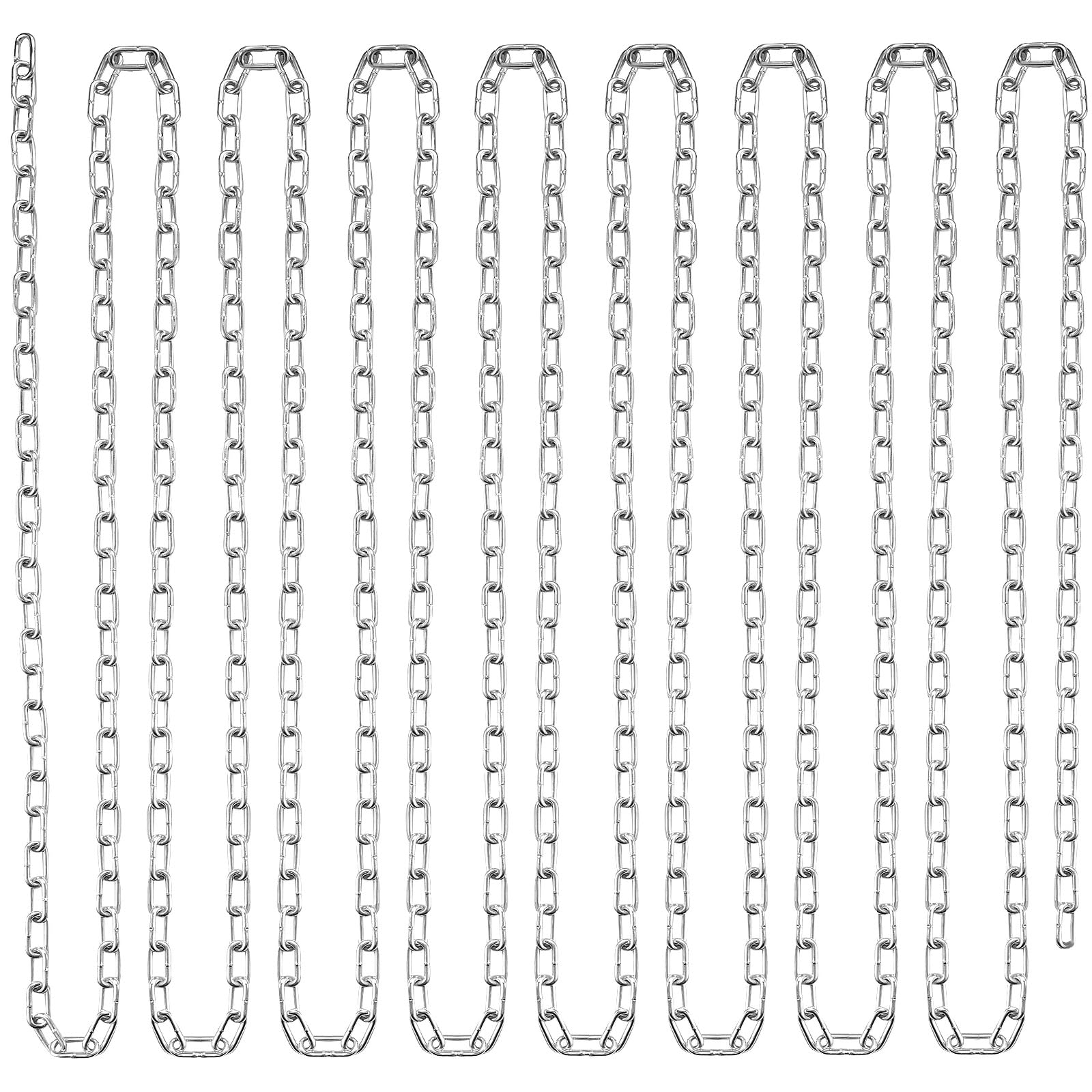 VEVOR Proof Coil Chain, 1/8" x 33', 350 lbs Safe Working Load, Zinc Plated Proof Tested Coil Chain with Two Quick Links, Galvanized Carbon Steel Link Chain for Towing, Hanging, Camping, Pet Towing - Image 9