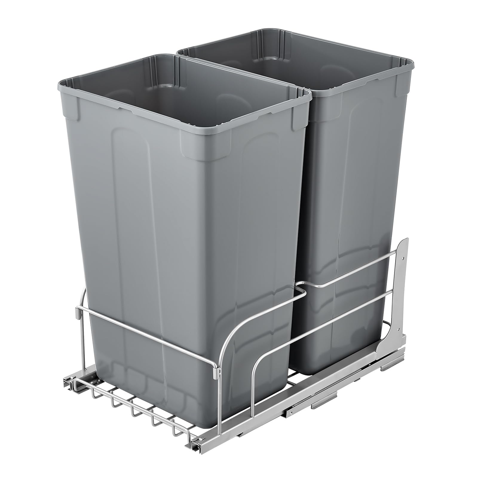 VEVOR Pull-Out Trash Can, 50 QT x2 Double Under Mount Kitchen Waste Container, Heavy Duty Garbage Recycling Bin with Door Kit and Soft Close Slide, for Kitchen Cabinet, Sink, Under Counter (Grey) - Image 9