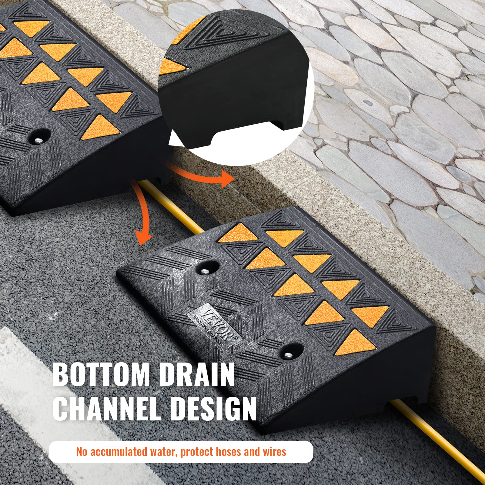 VEVOR Rubber Curb Ramp 5" Rise Height 2 Pack, Heavy-Duty 33069 lbs/15 T Capacity Threshold Ramps, Rubber Driveway Ramps for Cars, Carts, Dollies, Motorcycle, Bikes, Wheelchairs - Image 5