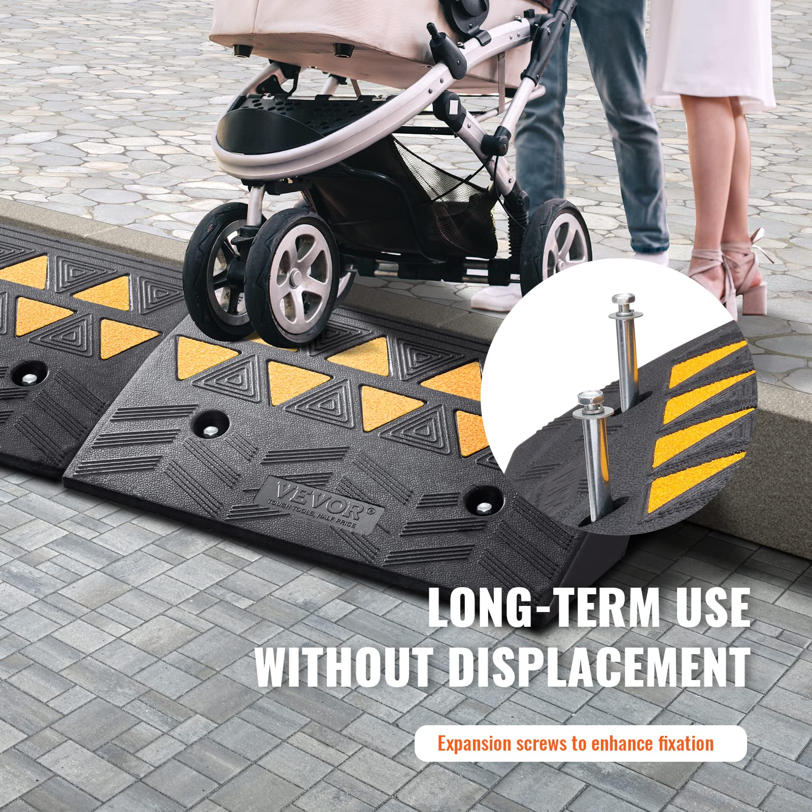 VEVOR Rubber Curb Ramp 5" Rise Height 2 Pack, Heavy-Duty 33069 lbs/15 T Capacity Threshold Ramps, Rubber Driveway Ramps for Cars, Carts, Dollies, Motorcycle, Bikes, Wheelchairs - Image 6