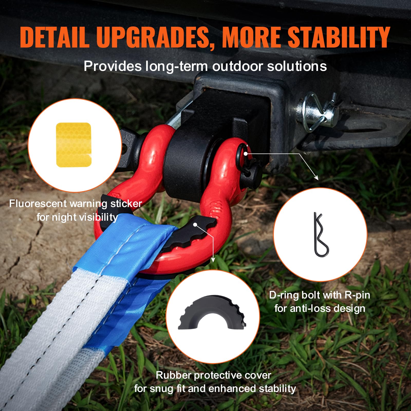 VEVOR Shackle Hitch Receiver, Fits 2" Receivers, 52900 lbs Breaking Strength, D Ring Shackle with Trailer Hitch Lock Pin, Heavy Duty Towing Accessories for Trucks, Jeeps, Off-Road Vehicle Recovery - Image 5