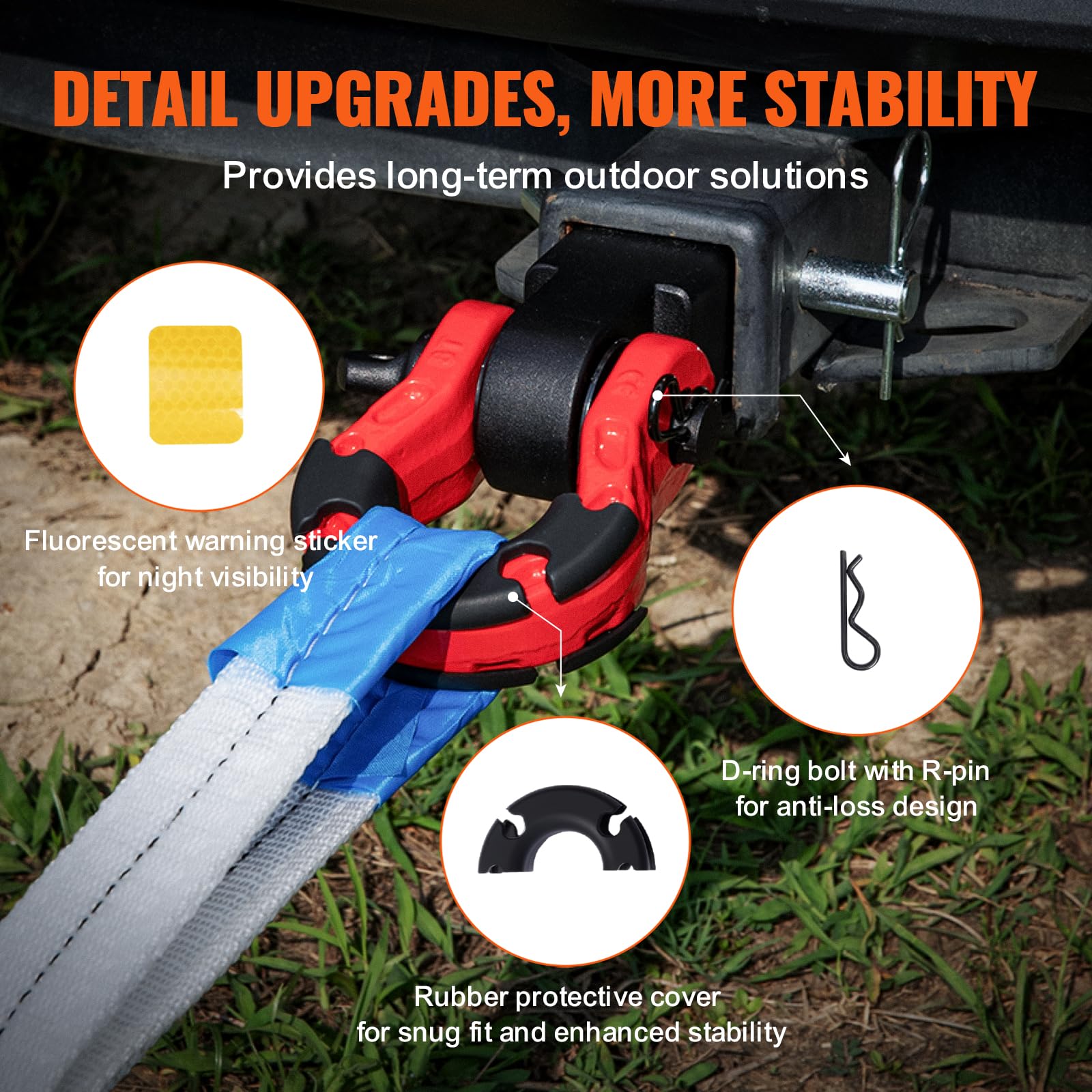 VEVOR Shackle Hitch Receiver, Fits 2" Receivers, 65900 lbs Breaking Strength, D Ring Shackle with Trailer Hitch Lock Pin, Heavy Duty Towing Accessories for Trucks, Jeeps, Off-Road Vehicle Recovery - Image 5