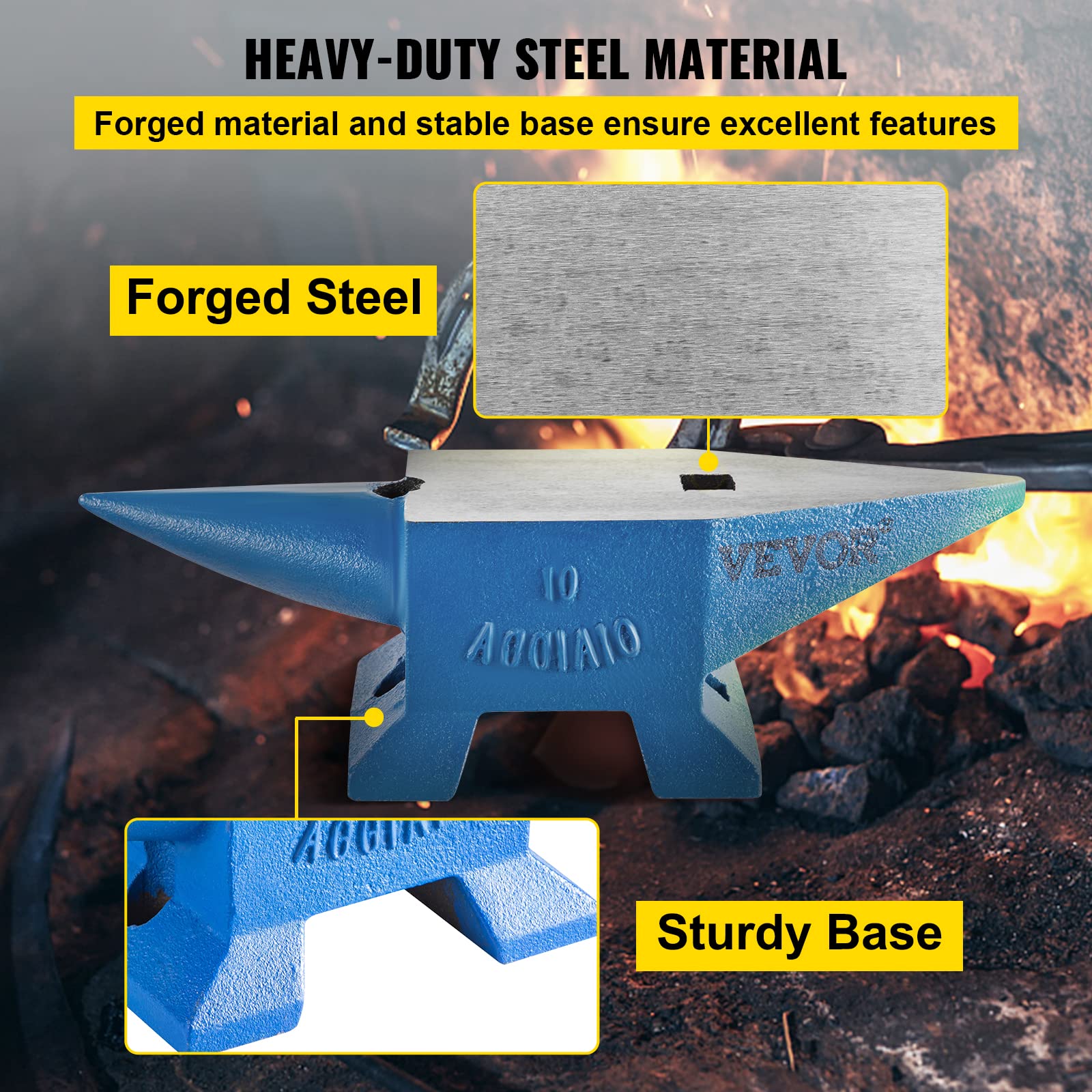 Vevor Single Horn Anvil 22Lbs Steel Anvil Blacksmith for Sale Forge Steel Tools W/Round And Square Hole and Equipment Anvil Rugged Blacksmith Jewelers Durable and Robust Metalsmith Tool : Arts, Crafts & Sewing - Image 3