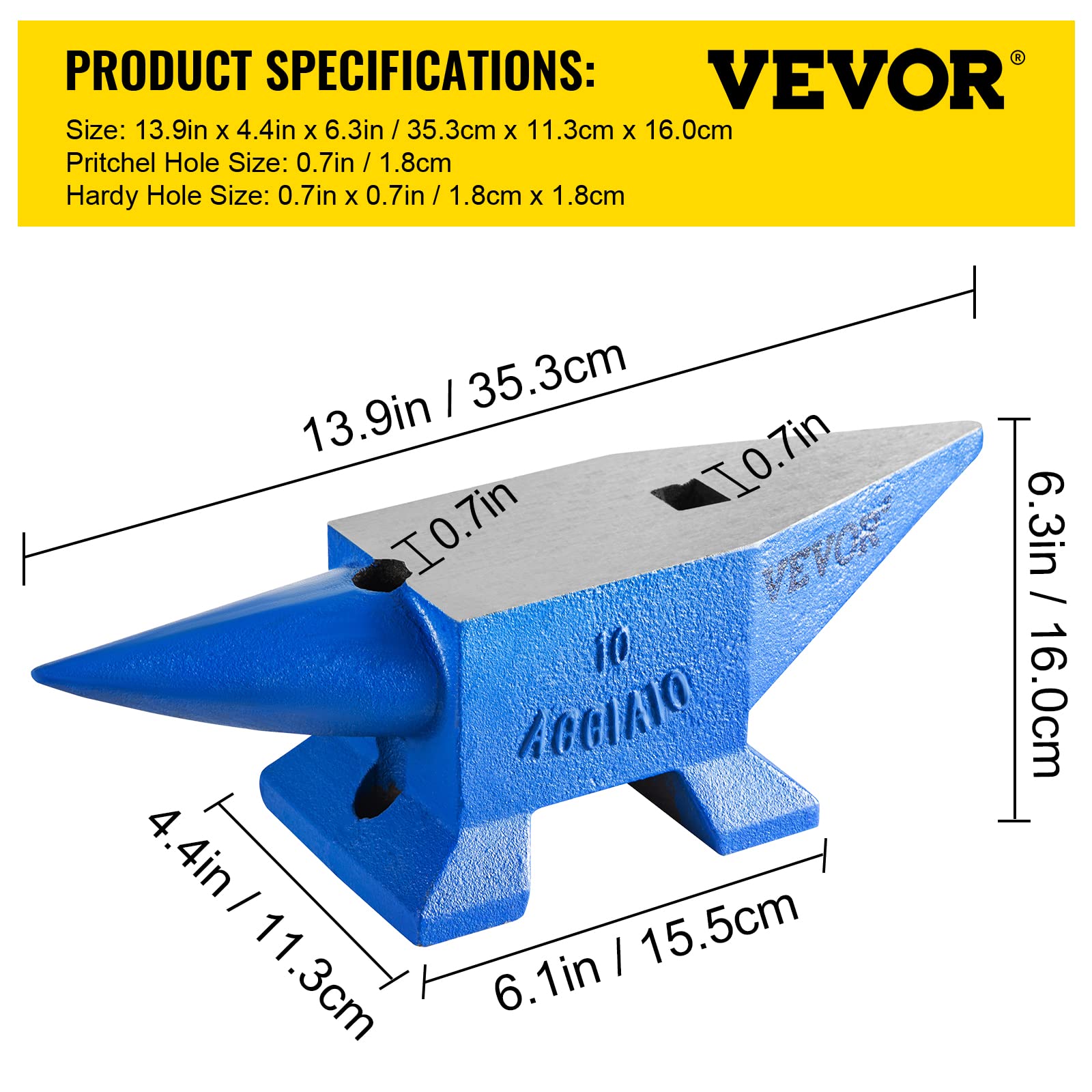 Vevor Single Horn Anvil 22Lbs Steel Anvil Blacksmith for Sale Forge Steel Tools W/Round And Square Hole and Equipment Anvil Rugged Blacksmith Jewelers Durable and Robust Metalsmith Tool : Arts, Crafts & Sewing - Image 7