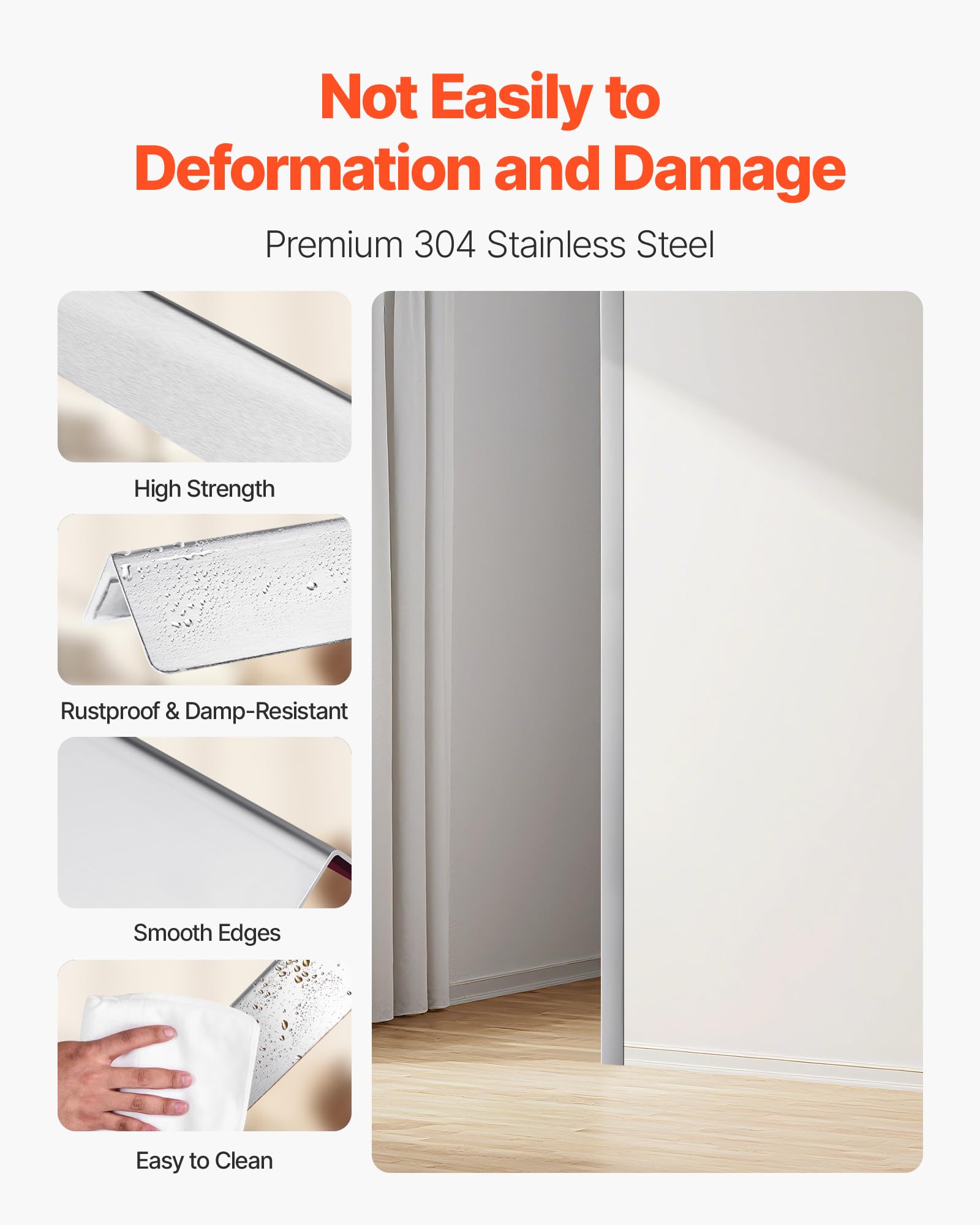 VEVOR Stainless Steel Wall Corner Protector, 1.5 x 1.5 x 96 inch, 10 Pack Metal Corner Guards, 304 Stainless Steel Edge Trim 90-Degree Angle for Home,Office,Commercial Wall Protection, with 3m Tape - Image 3