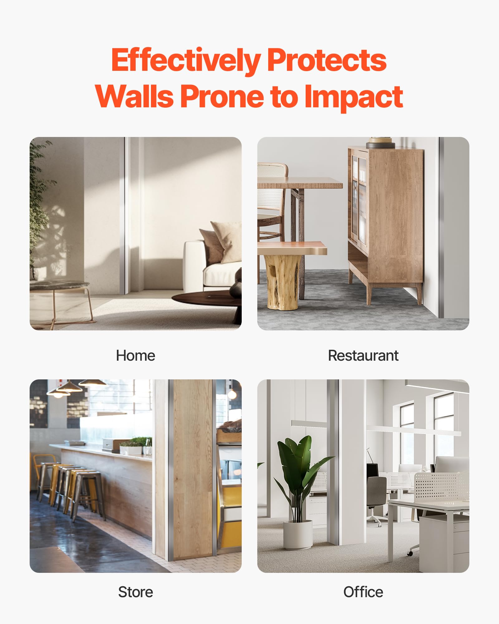 VEVOR Stainless Steel Wall Corner Protector, 1.5 x 1.5 x 96 inch, 10 Pack Metal Corner Guards, 304 Stainless Steel Edge Trim 90-Degree Angle for Home,Office,Commercial Wall Protection, with 3m Tape - Image 7