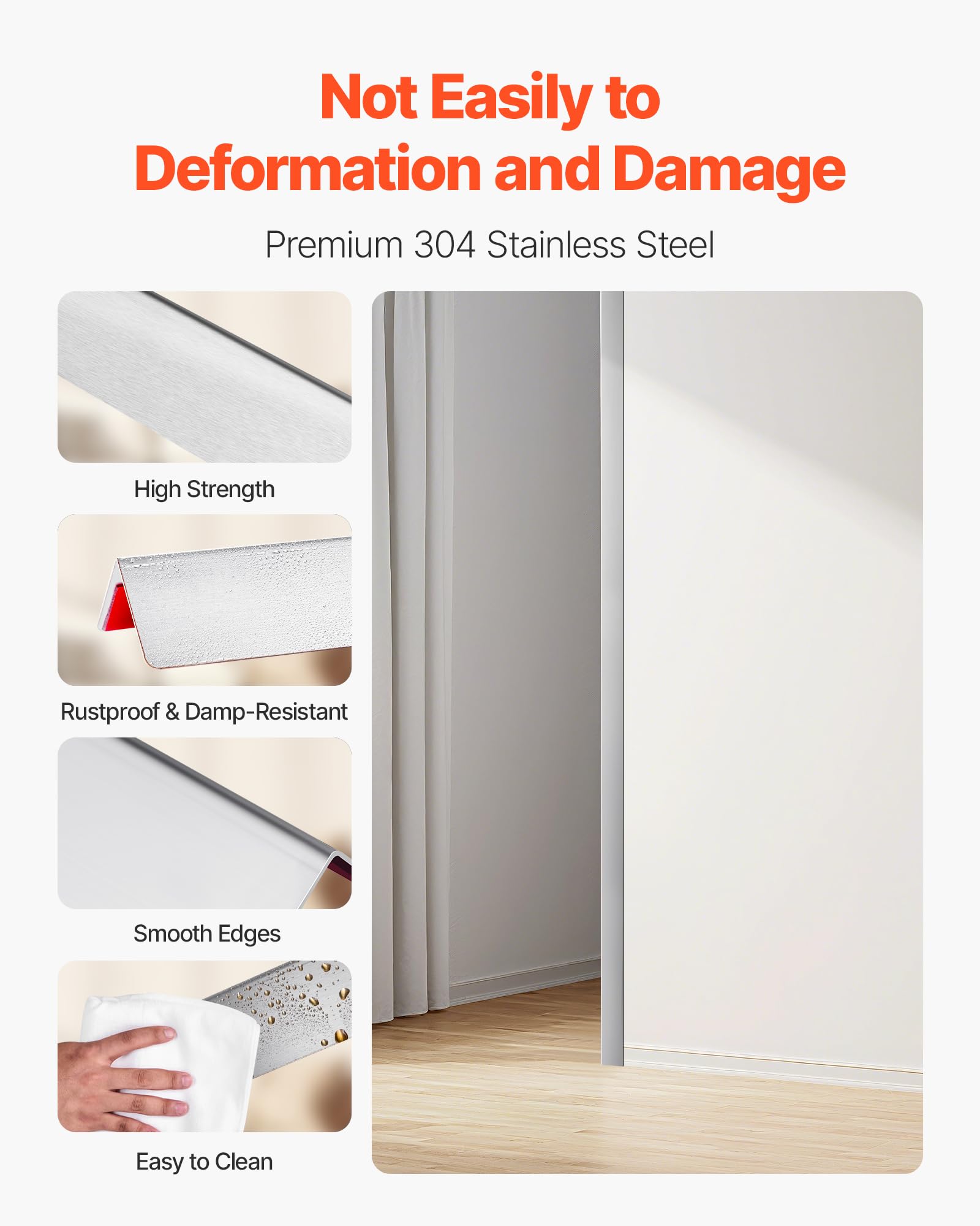 VEVOR Stainless Steel Wall Corner Protector, 2 x 2 x 48 inch, 10 Pack Metal Corner Guards, 304 Stainless Steel Edge Trim 90-Degree Angle for Home,Office,Commercial Wall Protection, with 3m Tape - Image 3