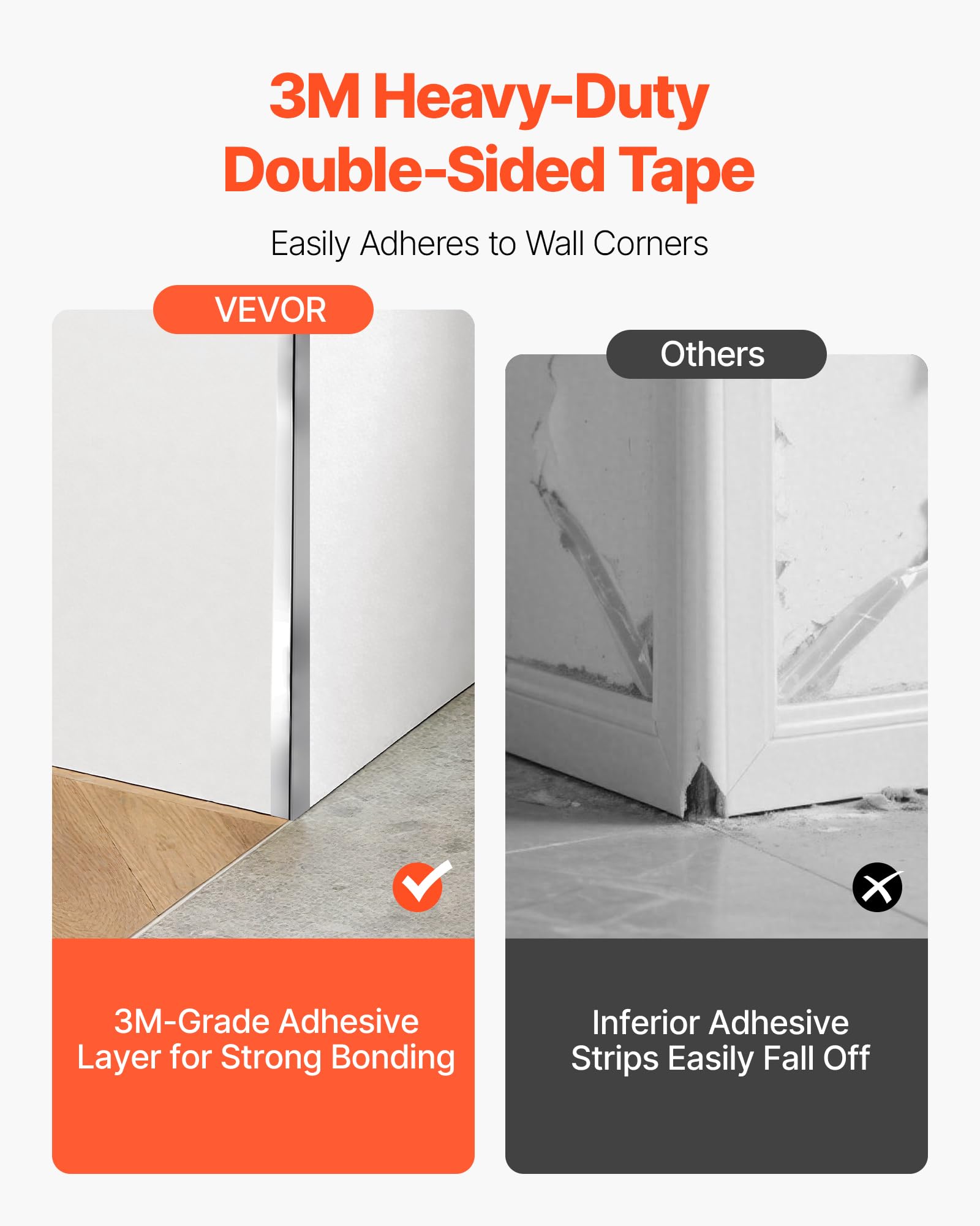 VEVOR Stainless Steel Wall Corner Protector, 2 x 2 x 48 inch, 10 Pack Metal Corner Guards, 304 Stainless Steel Edge Trim 90-Degree Angle for Home,Office,Commercial Wall Protection, with 3m Tape - Image 5