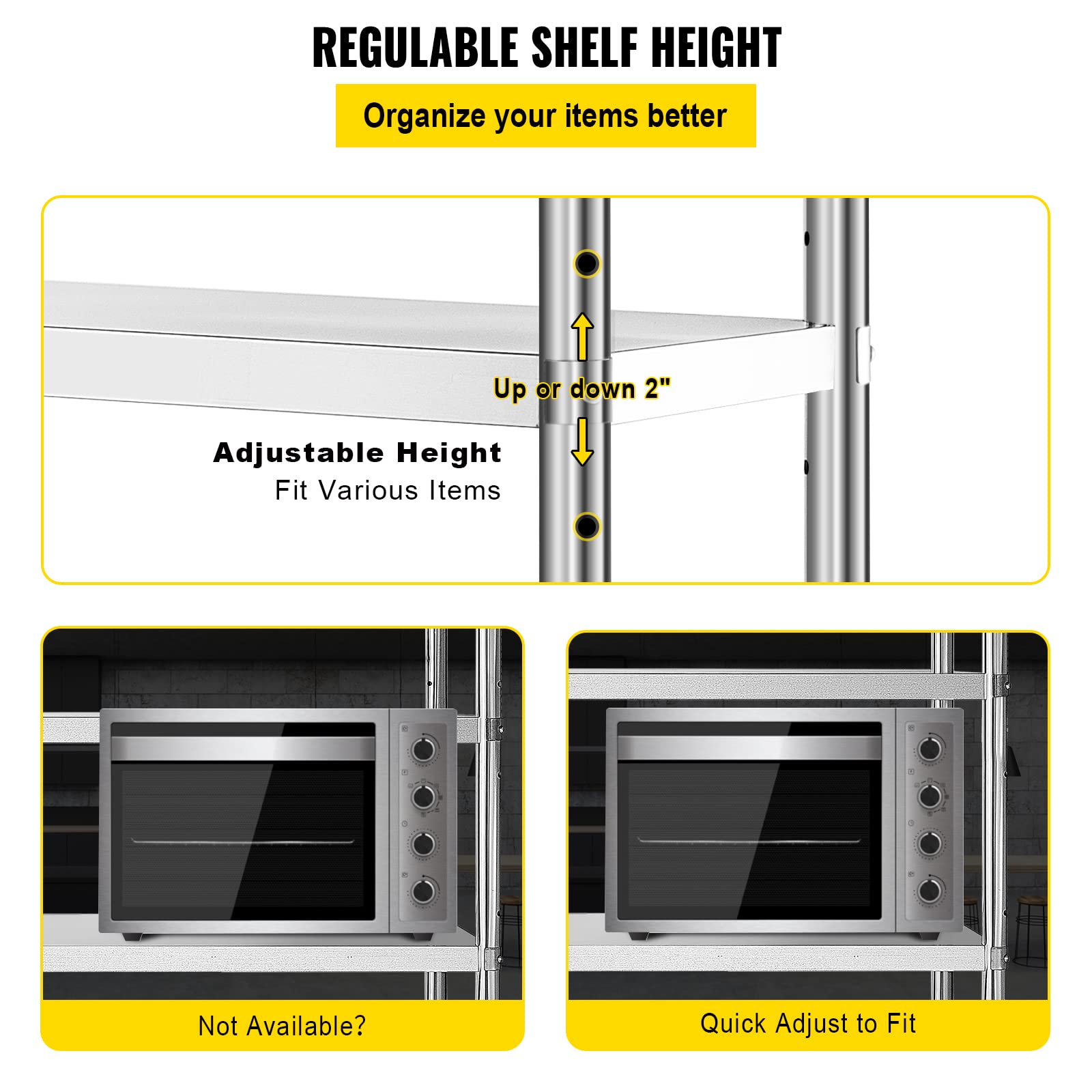 VEVOR Storage Shelf, 5-Tier Storage Shelving Unit, Stainless Steel Garage Shelf, Heavy Duty Storage Shelving, 1650 Lbs Total Capacity with Adjustable Height - Image 6