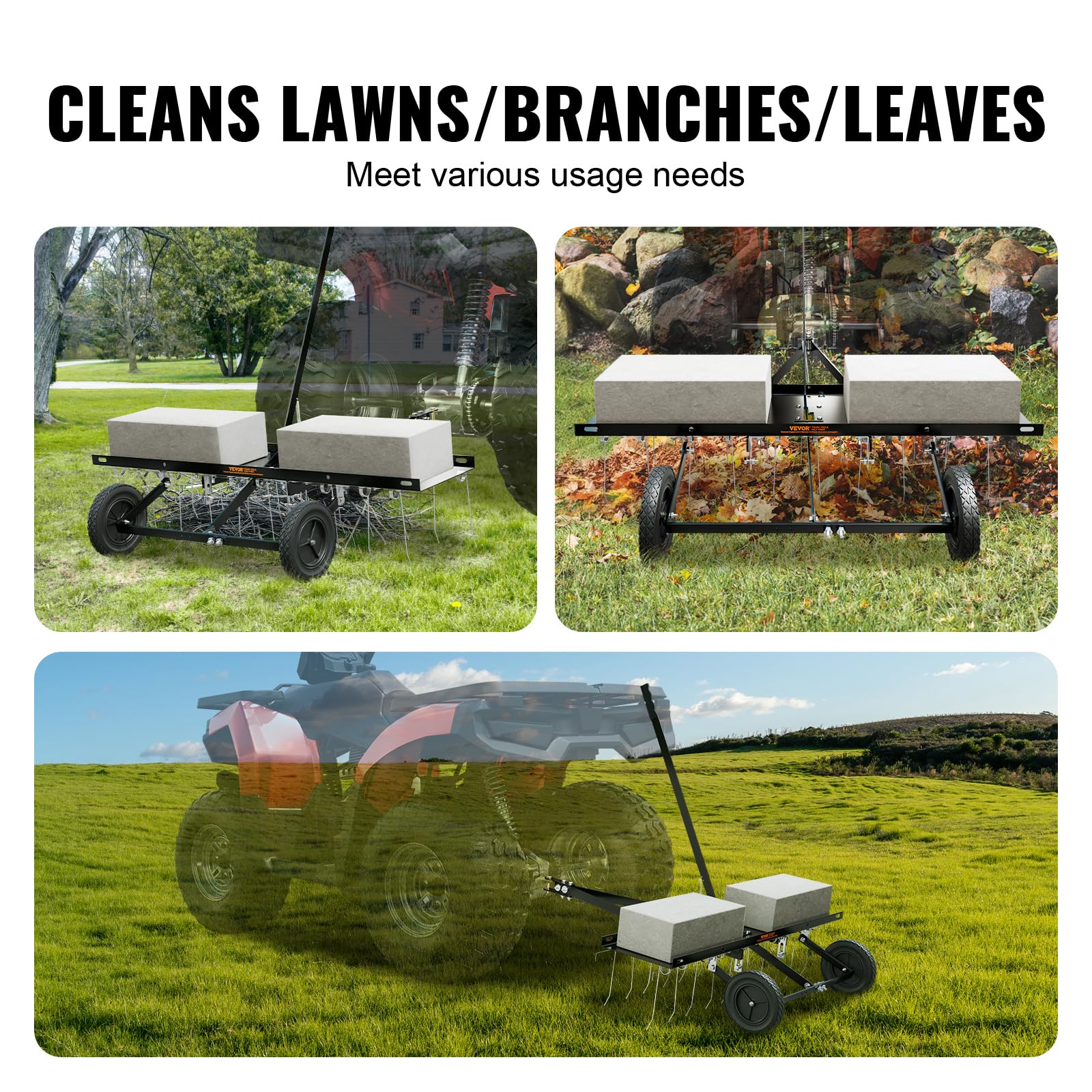 VEVOR Tow Behind Dethatcher, 40-inch Tow Dethatcher with 20 Spring Steel Tines, Lawn Dethatcher Rake for ATV or Mower, Tow Behind Lawn Rake with Lift Handle for Garden Farm Grass - Image 6