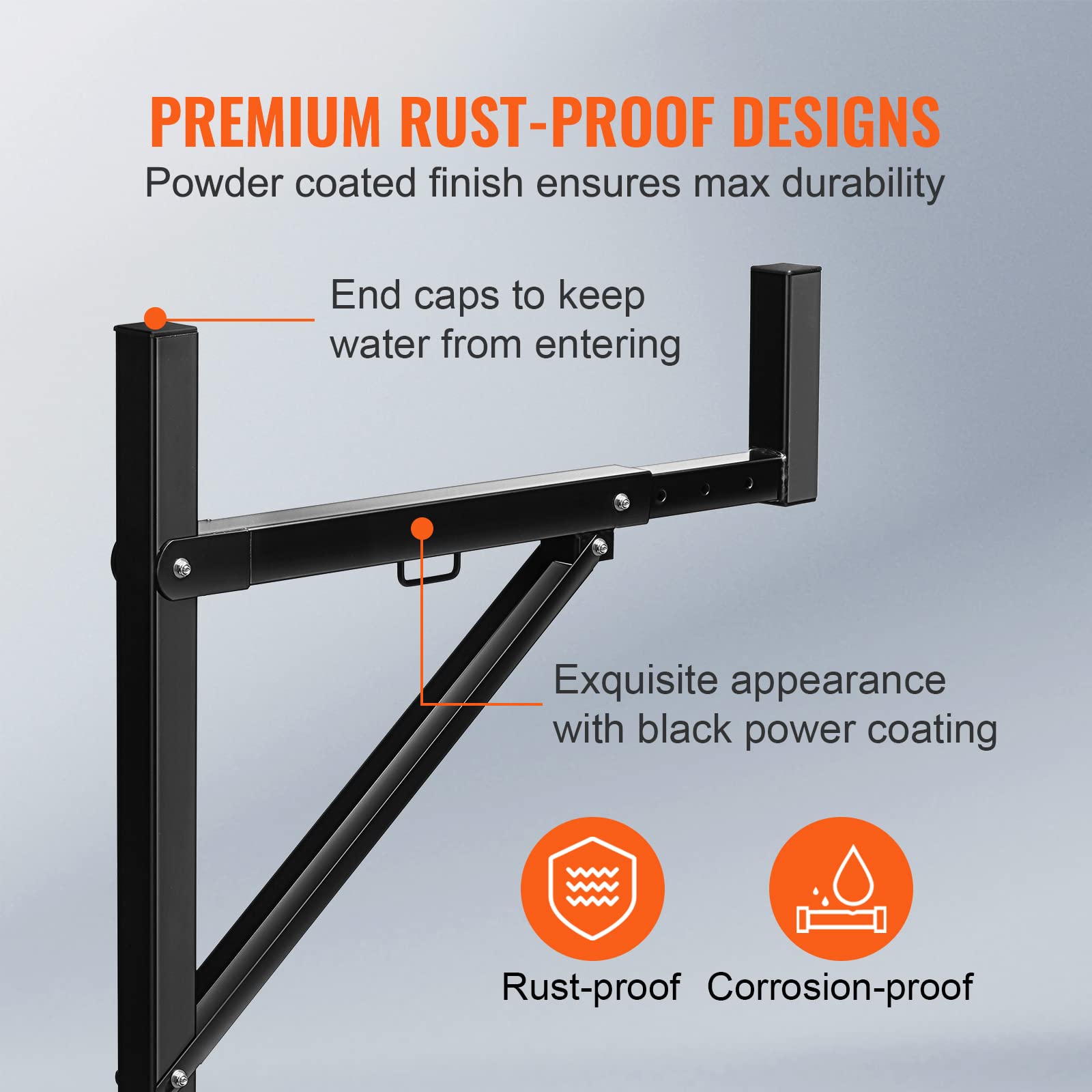 VEVOR Truck Rack, 19-34inch Extendable Truck Ladder Rack, 38.6"-43.6" Adjustable Height, 250 lbs Capacity Steel Ladder Rack for Truck, Heavy Duty Truck Bed Rack for Kayak, Surfboard, Lumber, Ladder - Image 6