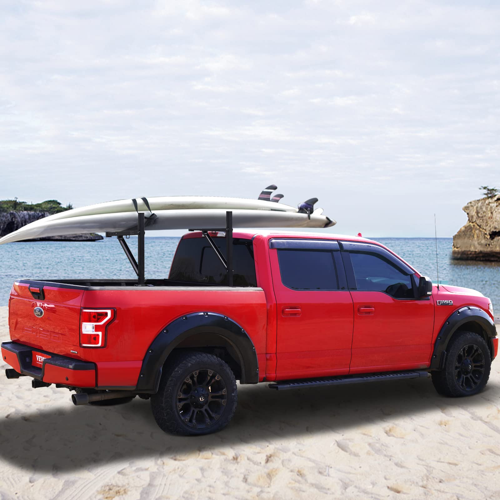 VEVOR Truck Rack, 19-34inch Extendable Truck Ladder Rack, 38.6"-43.6" Adjustable Height, 250 lbs Capacity Steel Ladder Rack for Truck, Heavy Duty Truck Bed Rack for Kayak, Surfboard, Lumber, Ladder - Image 8