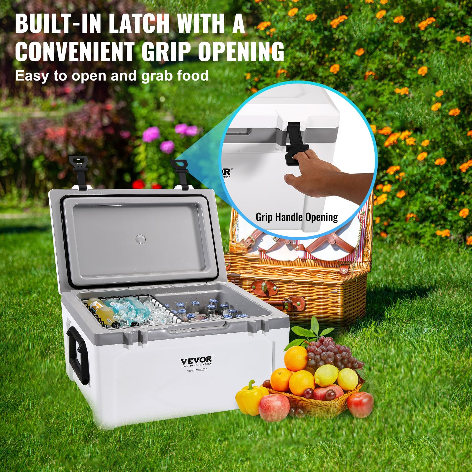 VEVOR Ultra-Light Hard Cooler, Ice Retention Cooler with Heavy Duty Handle, Ice Chest Lunch Box for Camping, Travel, Outdoor, Keeps Cool for up to 6 Days, 30% Lighter Than Rotomolded Coolers - Image 5