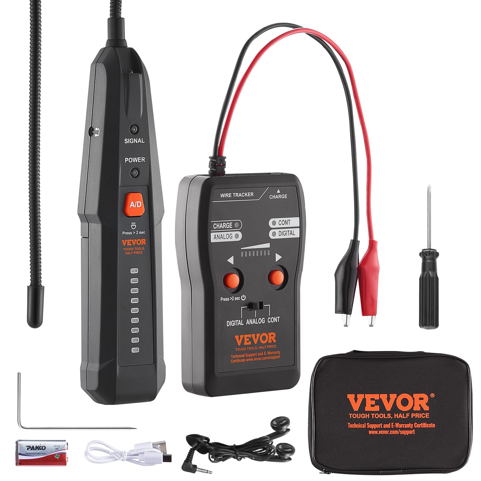 VEVOR Underground Cable Locator, 6.5Ft Max Detection Depth Wire Tracer Break Detector Finder with Earphone, 3280Ft Max. Detection Length Cable Tester for Pet Fence Buried Sprinkler Valve Irrigation - Image 8